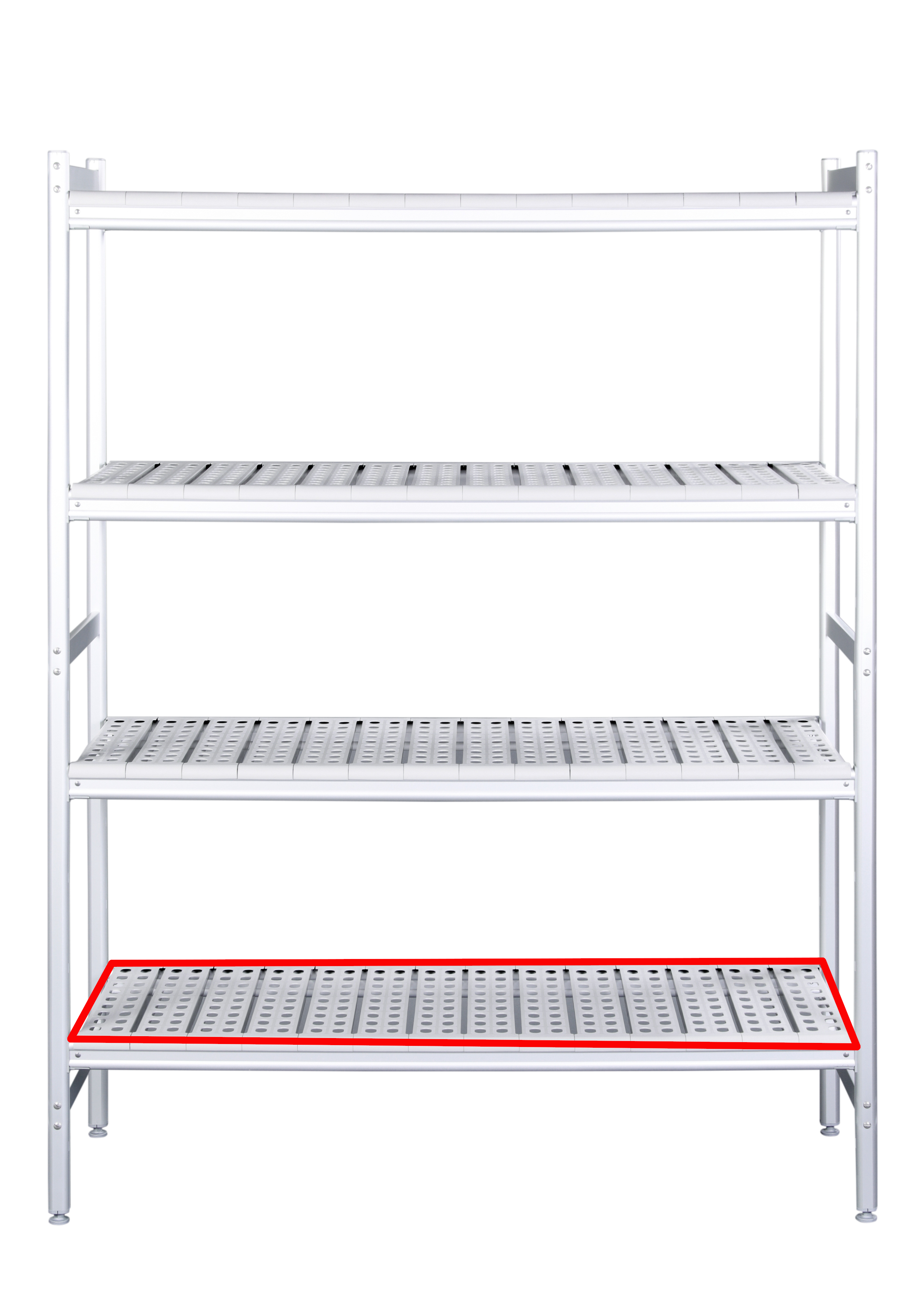 Étagère en aluminium SARO avec grilles en plastique 475 x 1240 mm