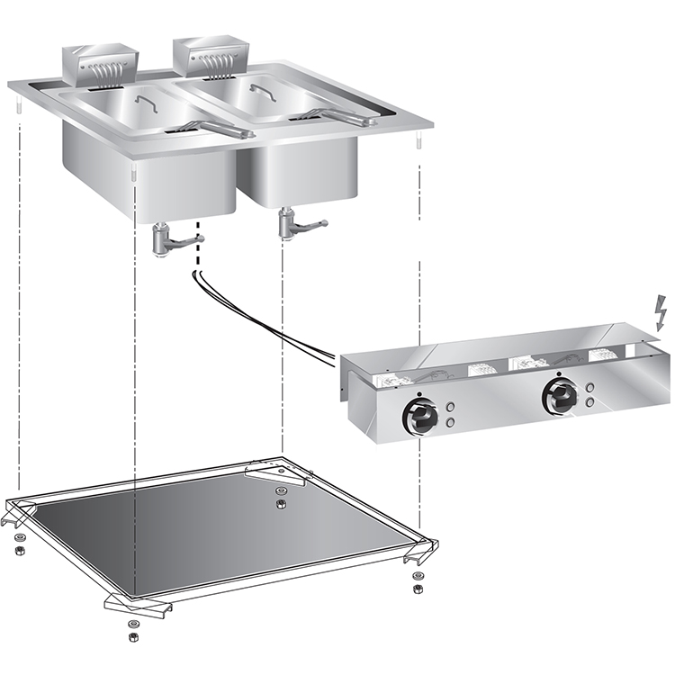 Einbaufritteuse 10+10 Liter - 10kW - Mit Anschlussblock
