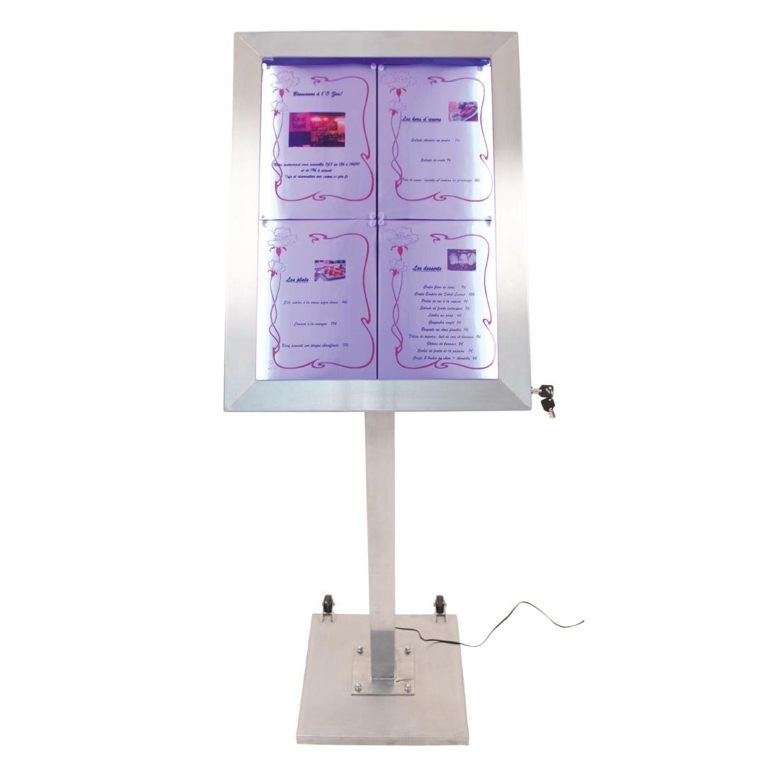 Securit RVS Gekleurd LED 4XA4 display met paal en voet