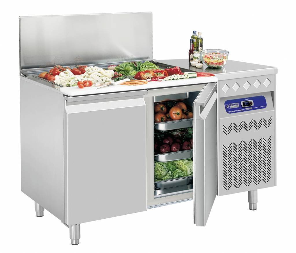 Comptoir Réfrigérée Ventilée | avec saladette réfrigérée | 260 litres | 2 portes 1/1 GN | 132x70x(h)89/90cm