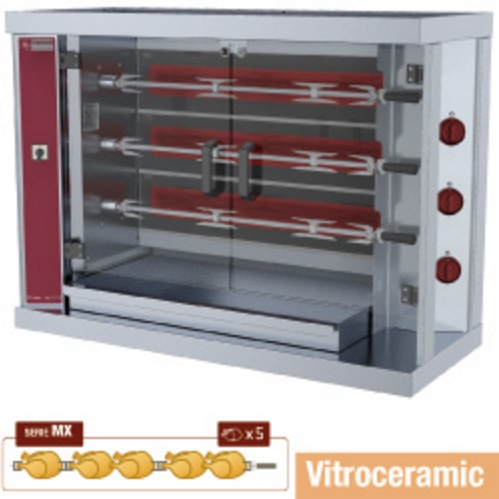 Rôtissoire électrique | vitrocéramique | 3 broches | 18 poulets | 14,4kW | 1098x480xh820mm