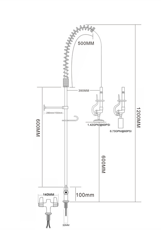 Voorspoeldouche met Hendel - Ééngats - 1200mm