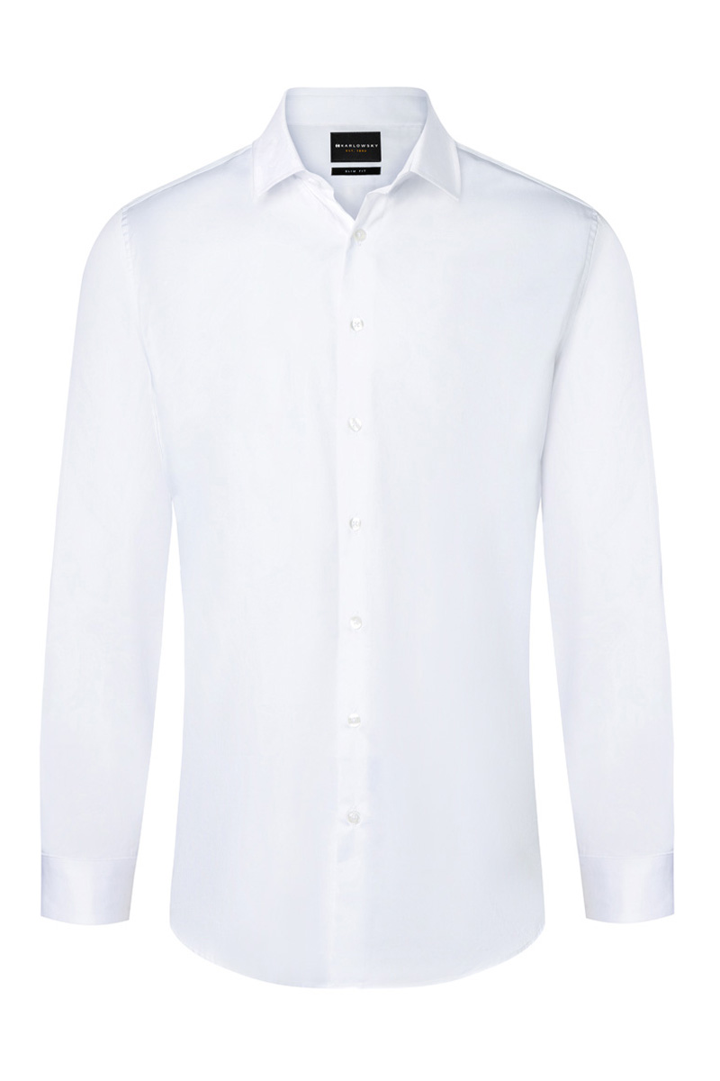 Langarm Herrenhemd Active-Stretch in Slim-Fit - Weiß - XS