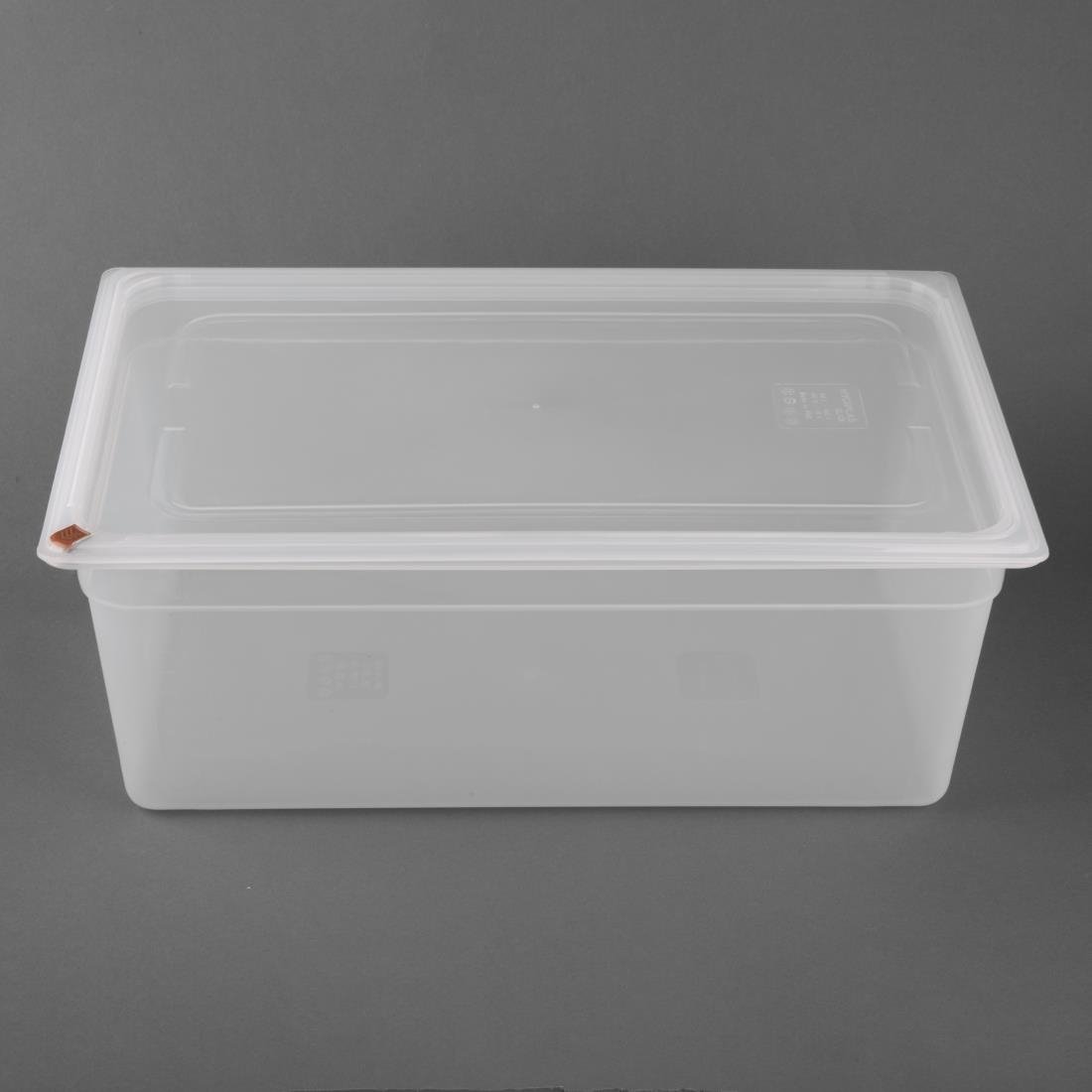 Bacs PP Hygiplas Click GN 1/1 avec couvercles et 7 clips de couleur 200mm 25,6L (lot de 2)