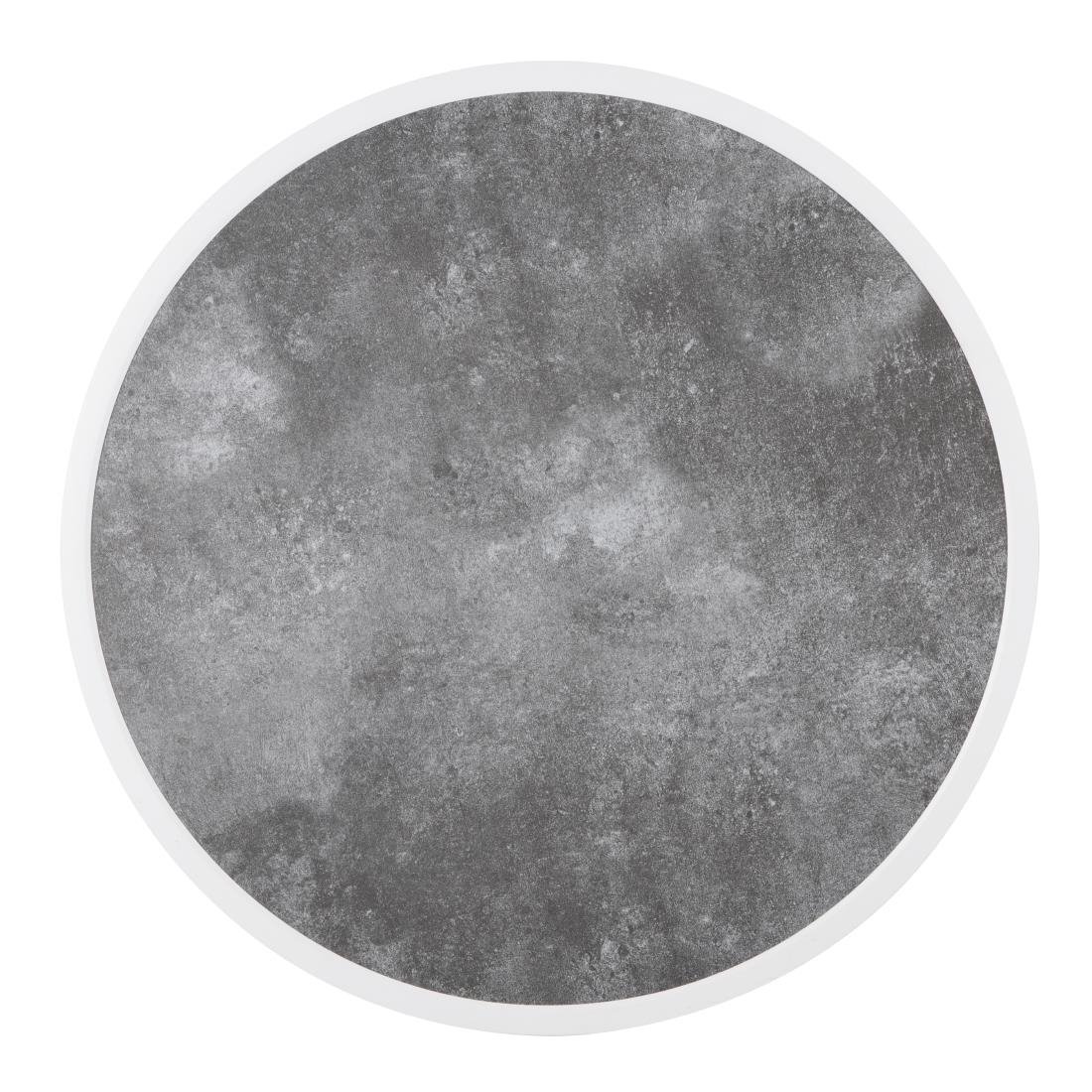 Plateau de table extérieur rond en verre trempé Bolero effet pierre foncée bord blanc 580mm
