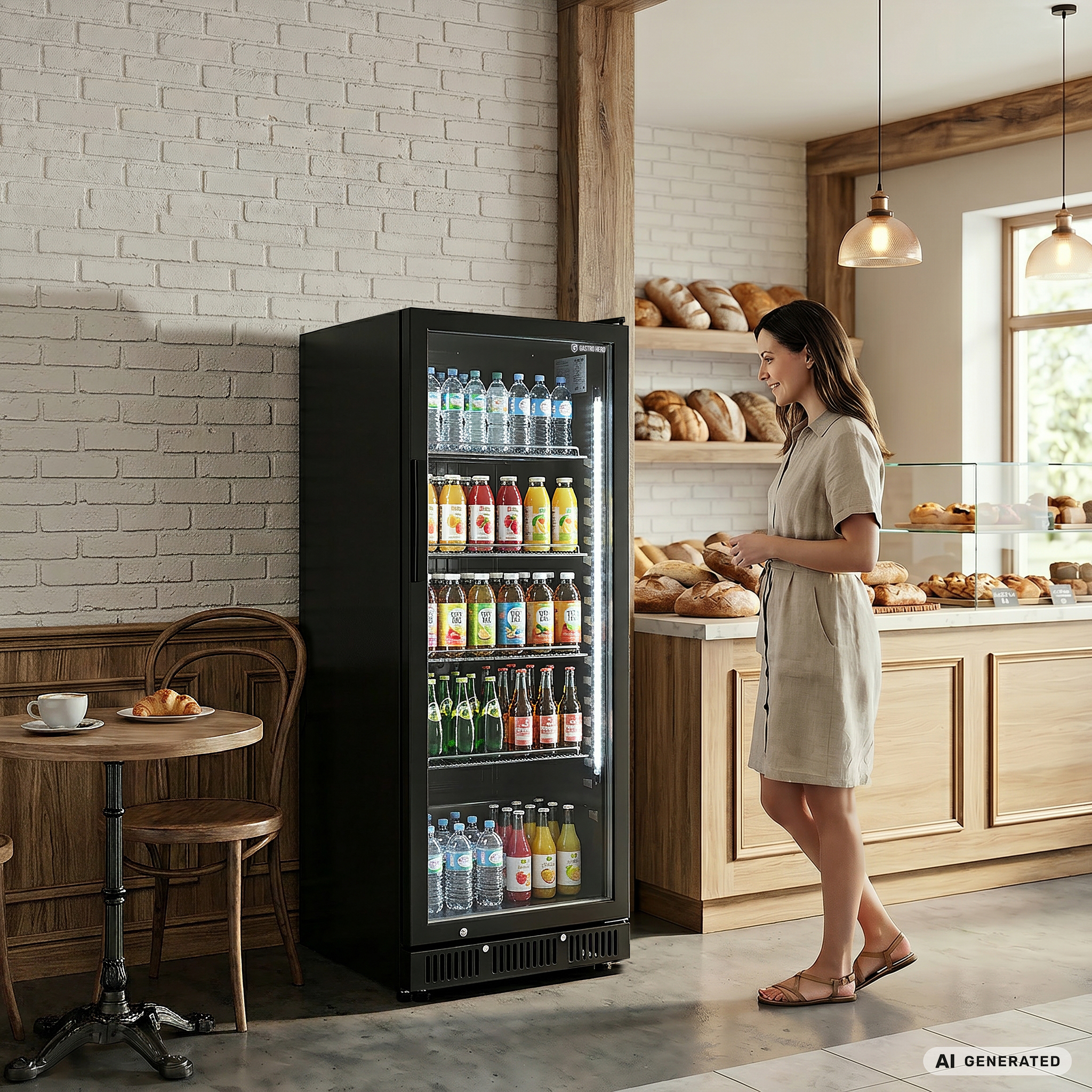 Getränkekühlschrank GKS-230, 230 Liter Kühlraumvolumen, 4 verstellbare Einlegeböden, Innenbeleuchtung, Abschließbar, Schwarz