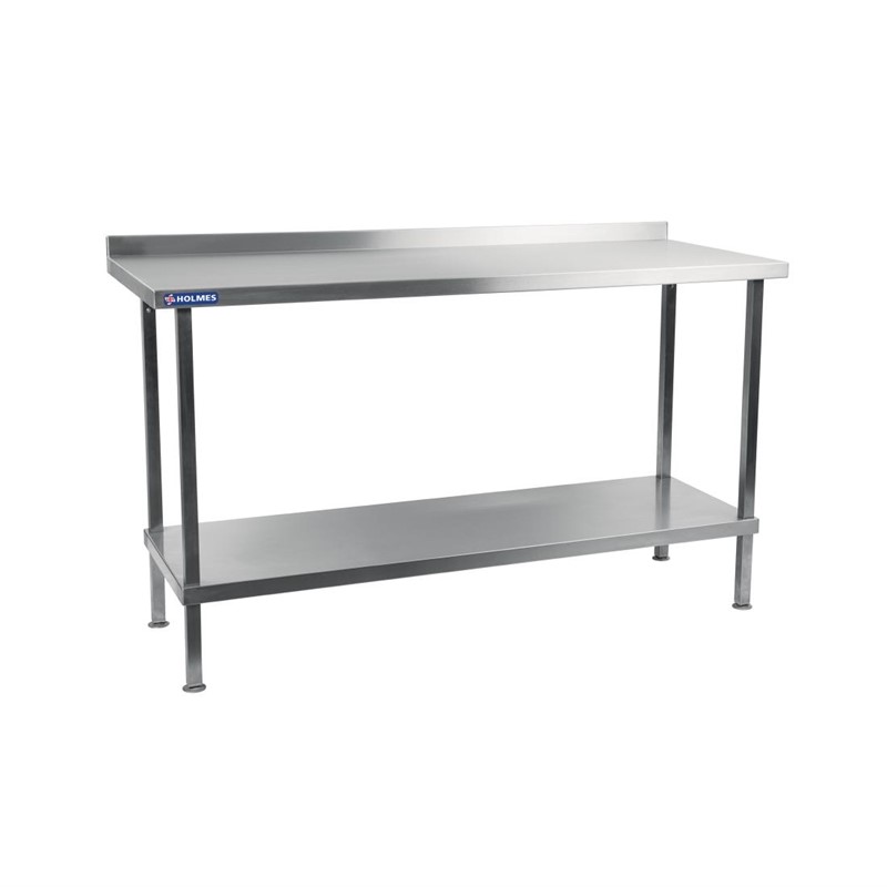 Table de travail soudée en acier inoxydable avec bord anti-éclaboussures et étagère inférieure - 1500x600x (H)1200mm