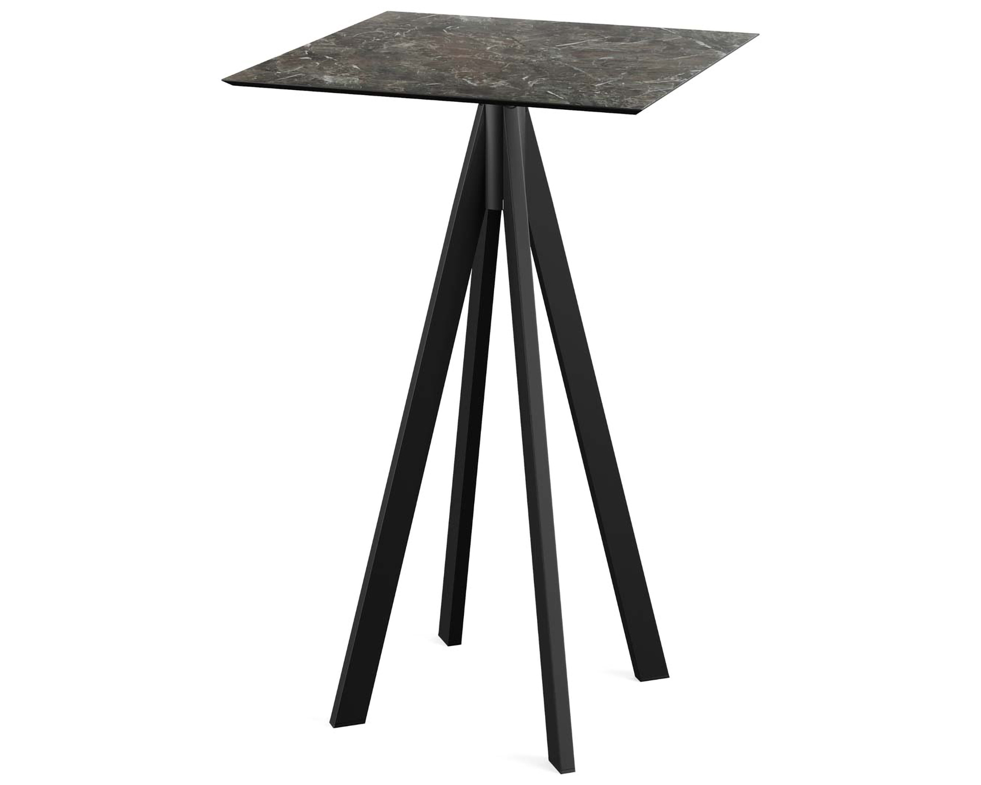 Table de bar Infinity piètement noir + plateau Galaxy Marble HPL 70x70cm
