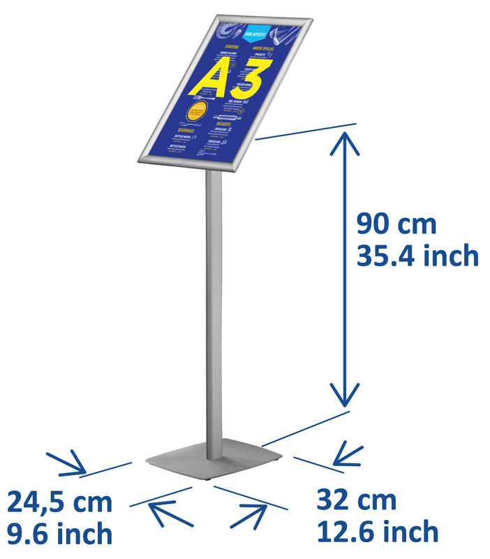 Infostandaard met voet - A3 - Aluminium/staal