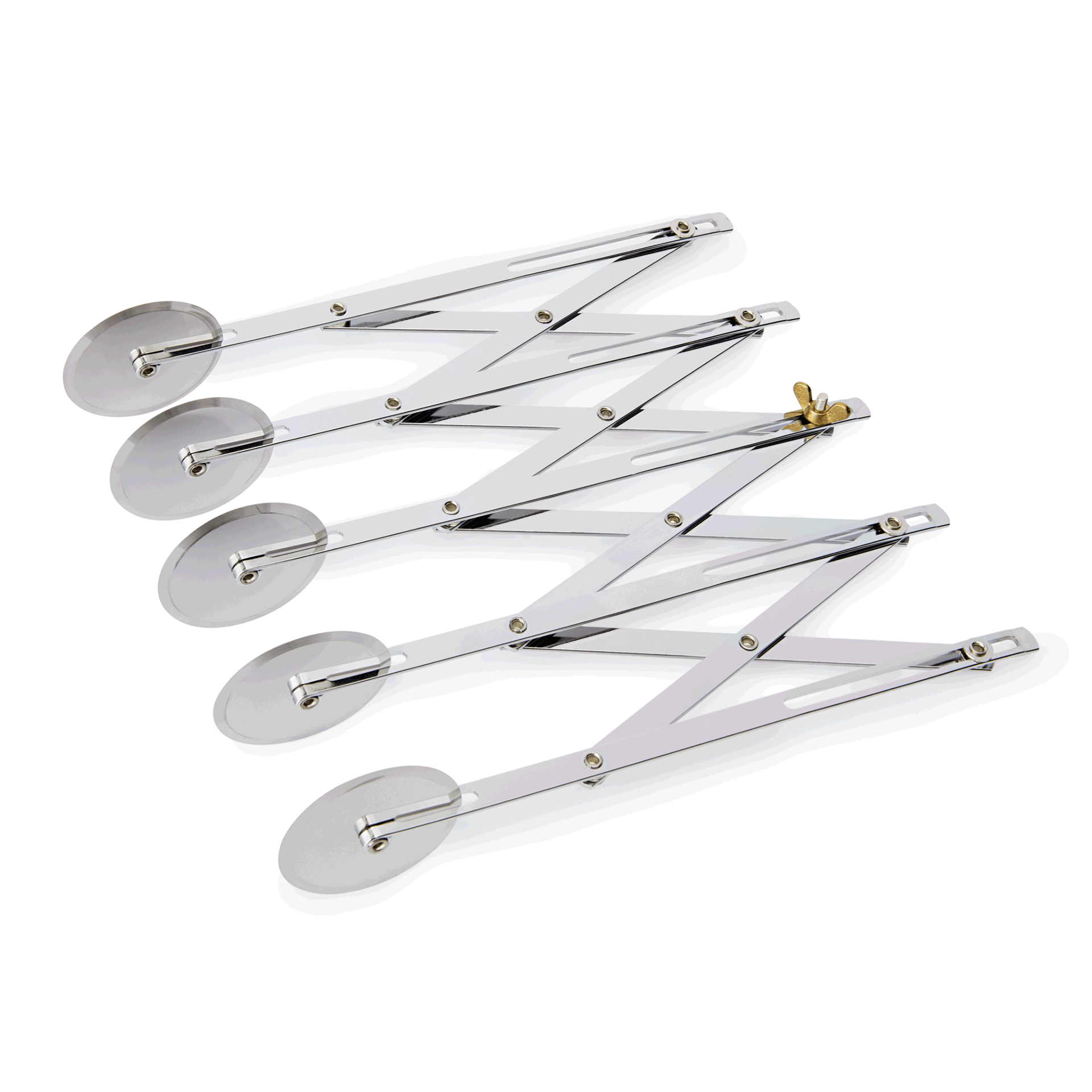 Coupe-pâte, 5 roulettes de diamètre 5 cm, longueur 24 cm, avec largeur de coupe maximale réglable de 12 cm, acier inoxydable