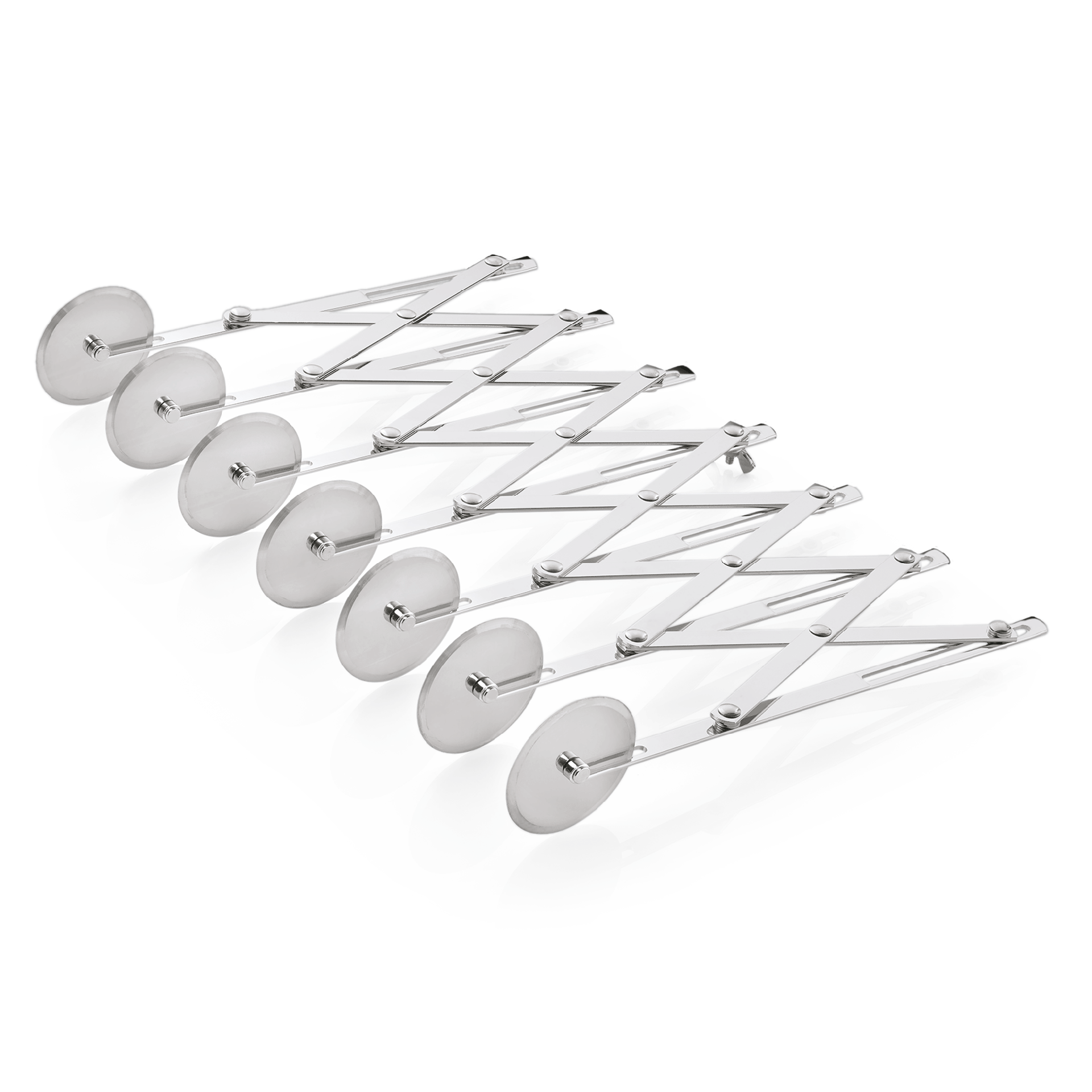 Coupe-pâte, 7 roulettes, diamètre 5 cm, 24 cm, avec largeur de coupe maximale réglable de 12 cm, acier inoxydable