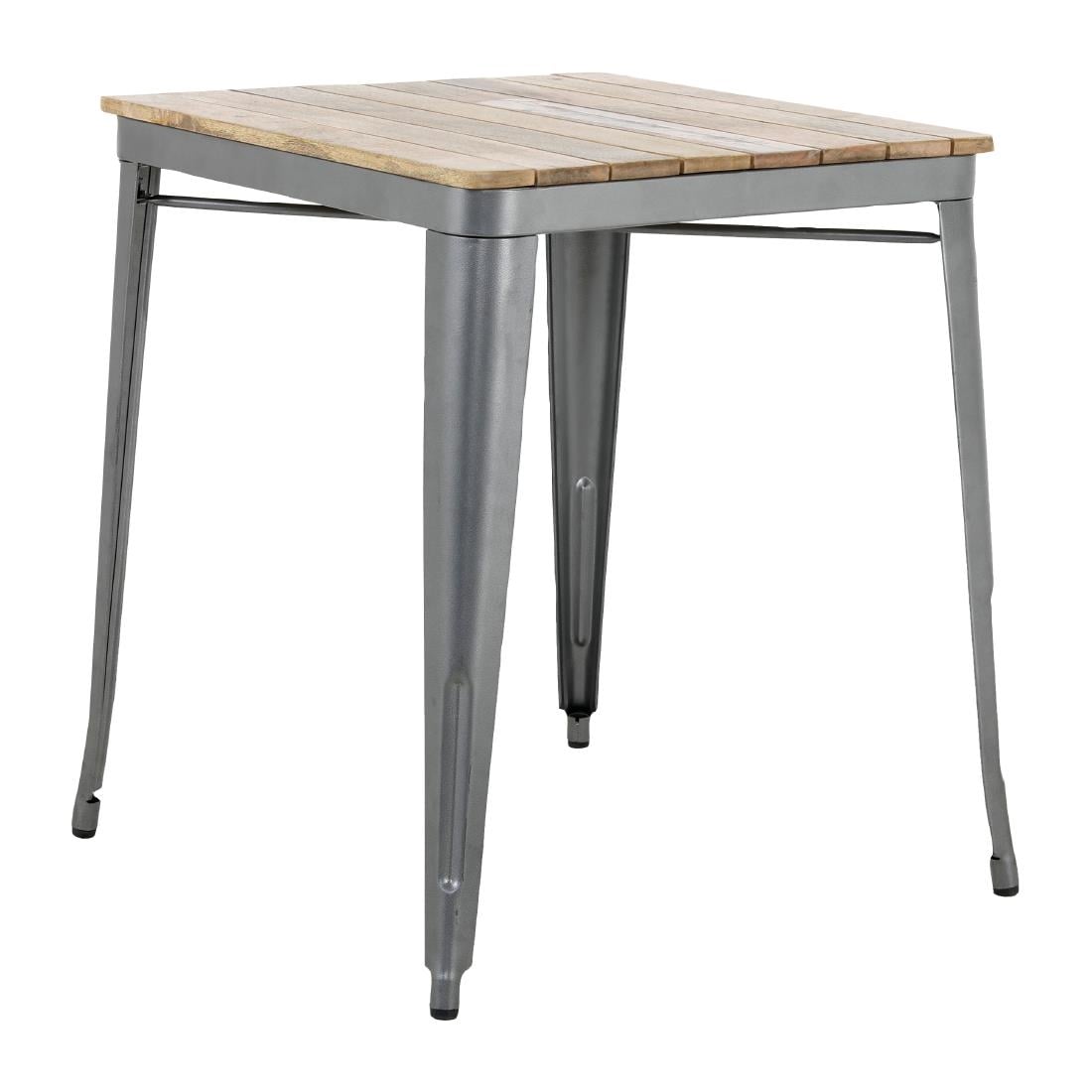 Bolero Bistro Esstisch Geschlitzte Mango Holzplatte Gewehrmetall Rahmen 650mm