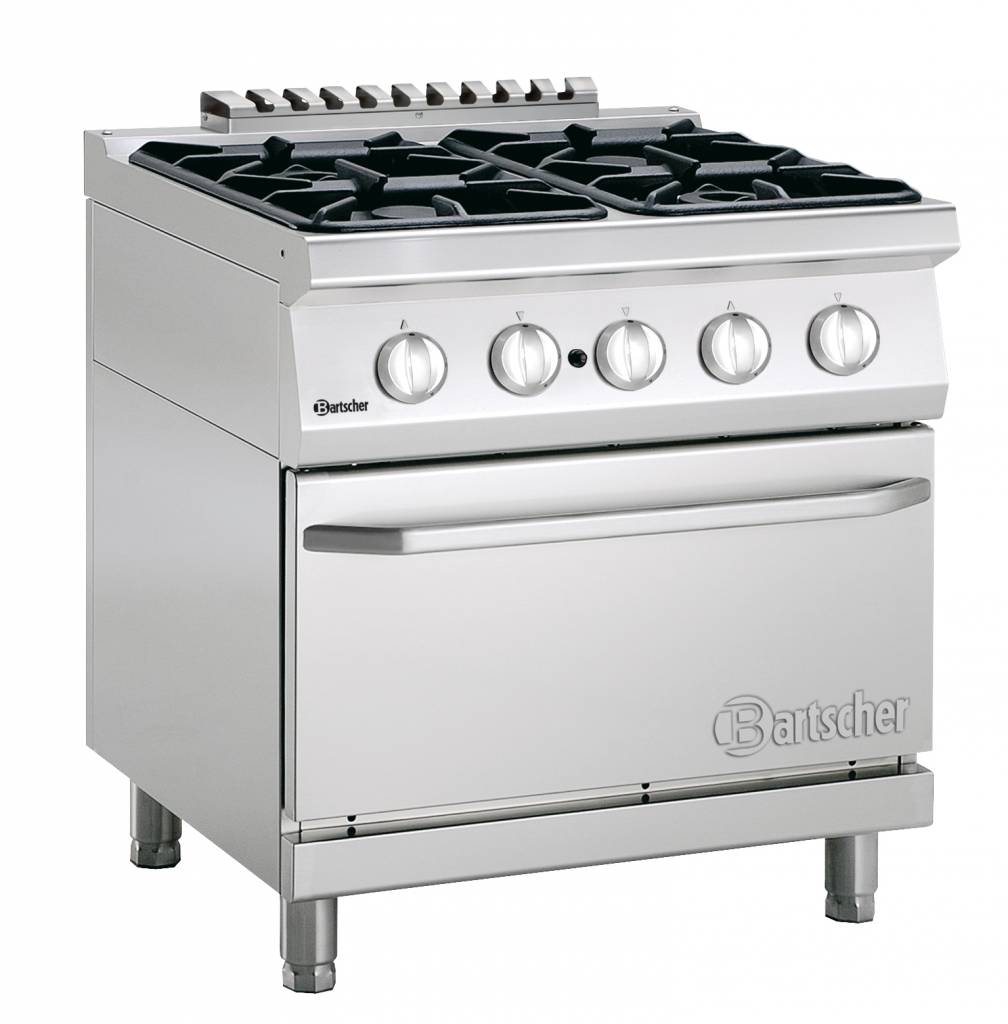 Gasfornuis 4 Pits + Gasoven 2/1 GN Serie 700 | 800x700x(H)850-900mm