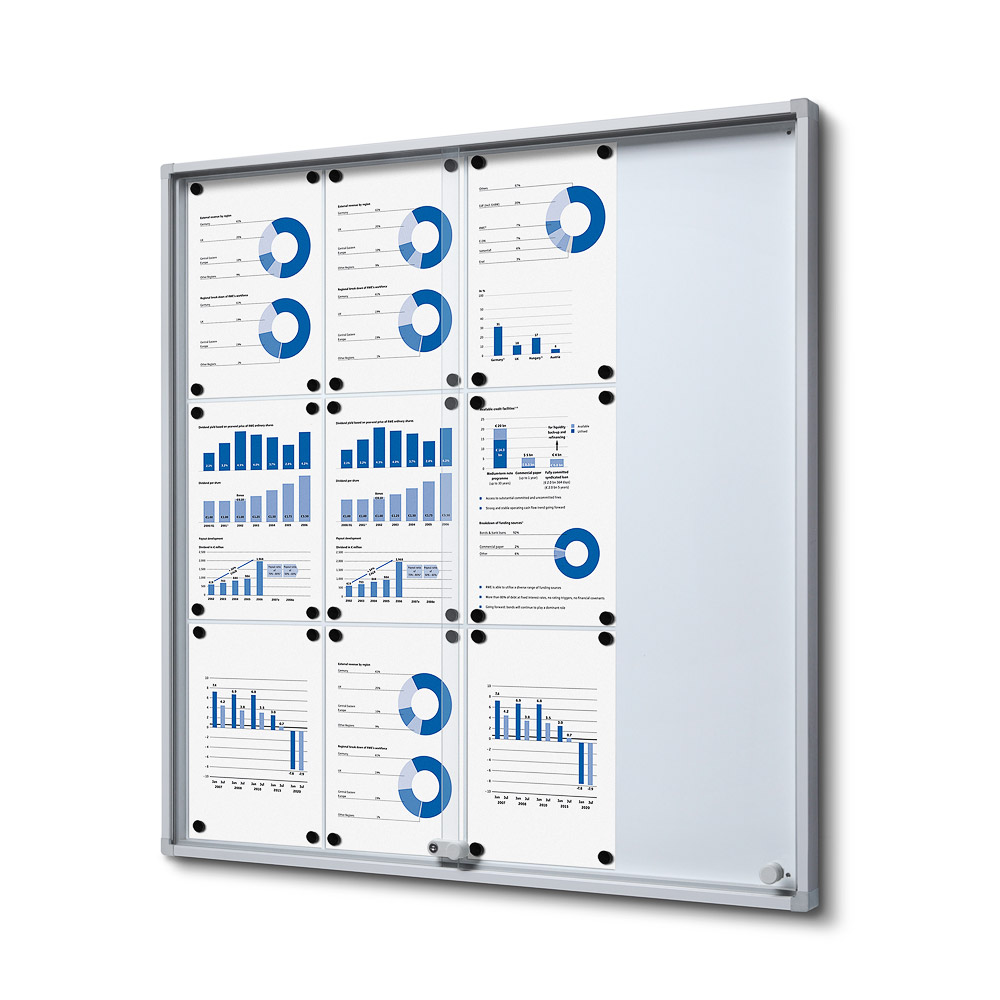Indoor Vergrendelbaar Notitiebord Met Schuifdeuren Slim met Veiligheidshoeken 12 x A4