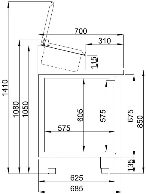 saladette | circulation d'air | 7x PLAT 1/3GN | 1400x700x(h)1090mm