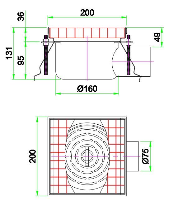 Vloerput Vierkant | 200x200x(H)131mm