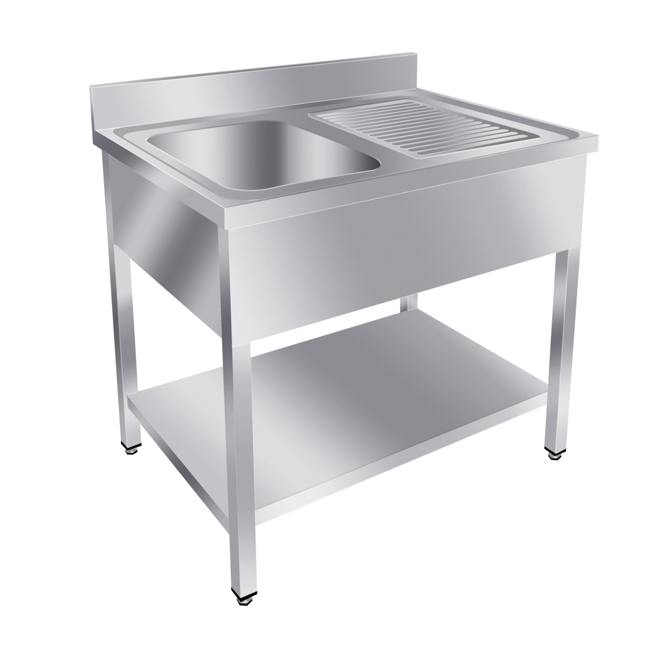 Table de lavage Basic 10x7 avec 1 cuve à gauche, dosseret et étagère inférieure