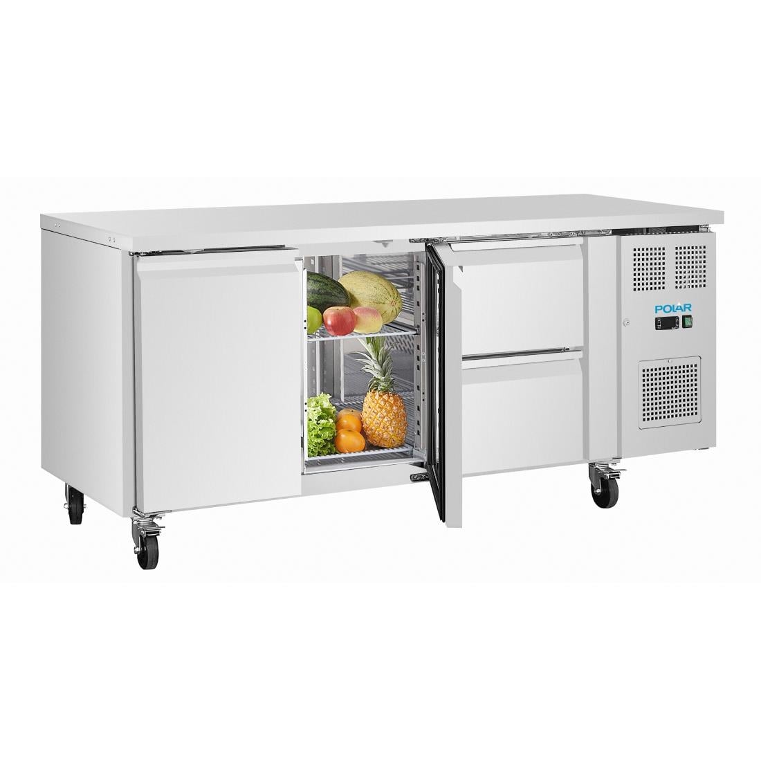 Table réfrigérée positive Polar série U 2 portes 2 tiroirs 242 L