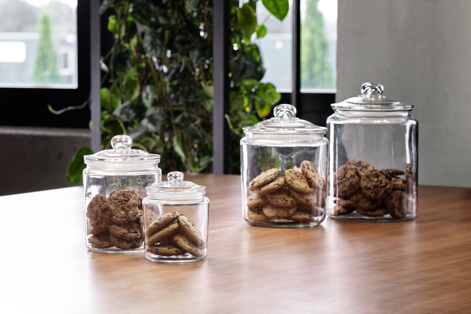 bewaarpot, 2 liter, diameter 15 cm, hoogte 21 cm, glas, polyethyleen