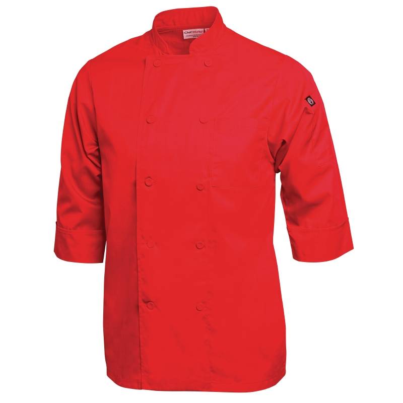 Veste De Cuisinier Manches 3/4 - ChefWorks - Rouge - Disponibles En 6 Tailles