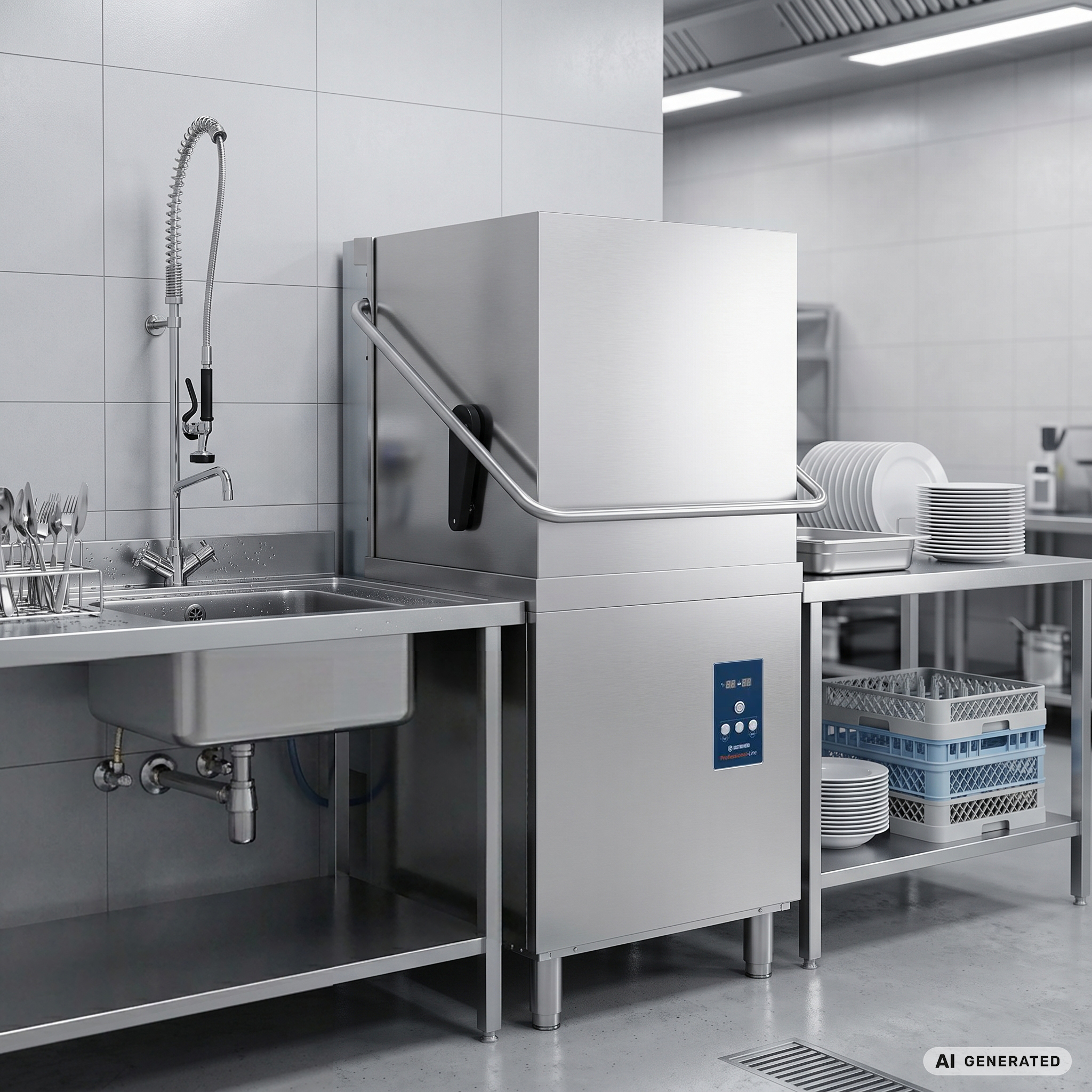 Haubenspülmaschine PROFI Digital 54 SL 50x50 cm Korbmaß, mit Reiniger- & Klarspüldosierer, mit Ablaufpumpe, Made in Europe, 400 Volt