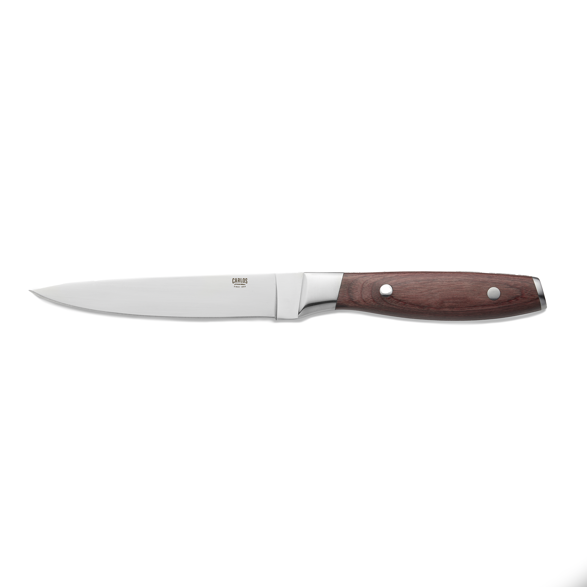 Steakmessenset CARLOS, met rode pakkahoutgreep, 25 cm, set van 6 stuks, klingenstaal 420, hout