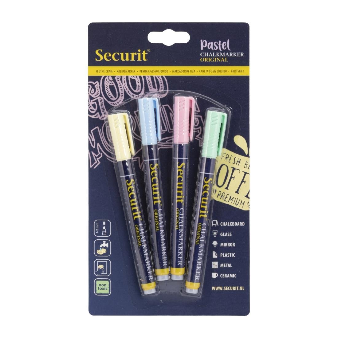 Marqueurs craie liquide Securit pointe 1-2mm couleurs pastel (lot de 4)