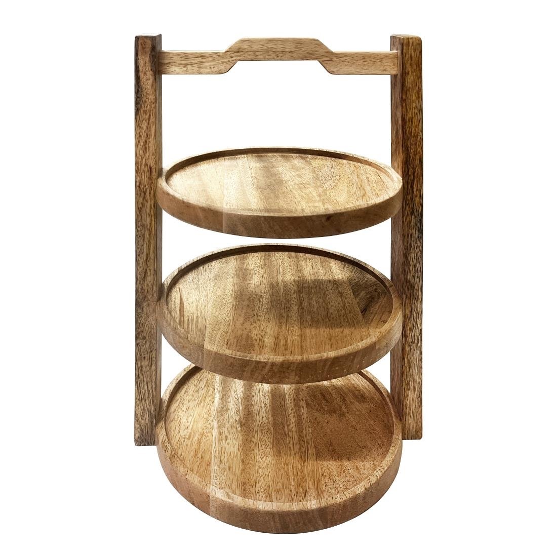 Support 3 niveaux en bois de manguier Olympia pour assiettes de 200mm