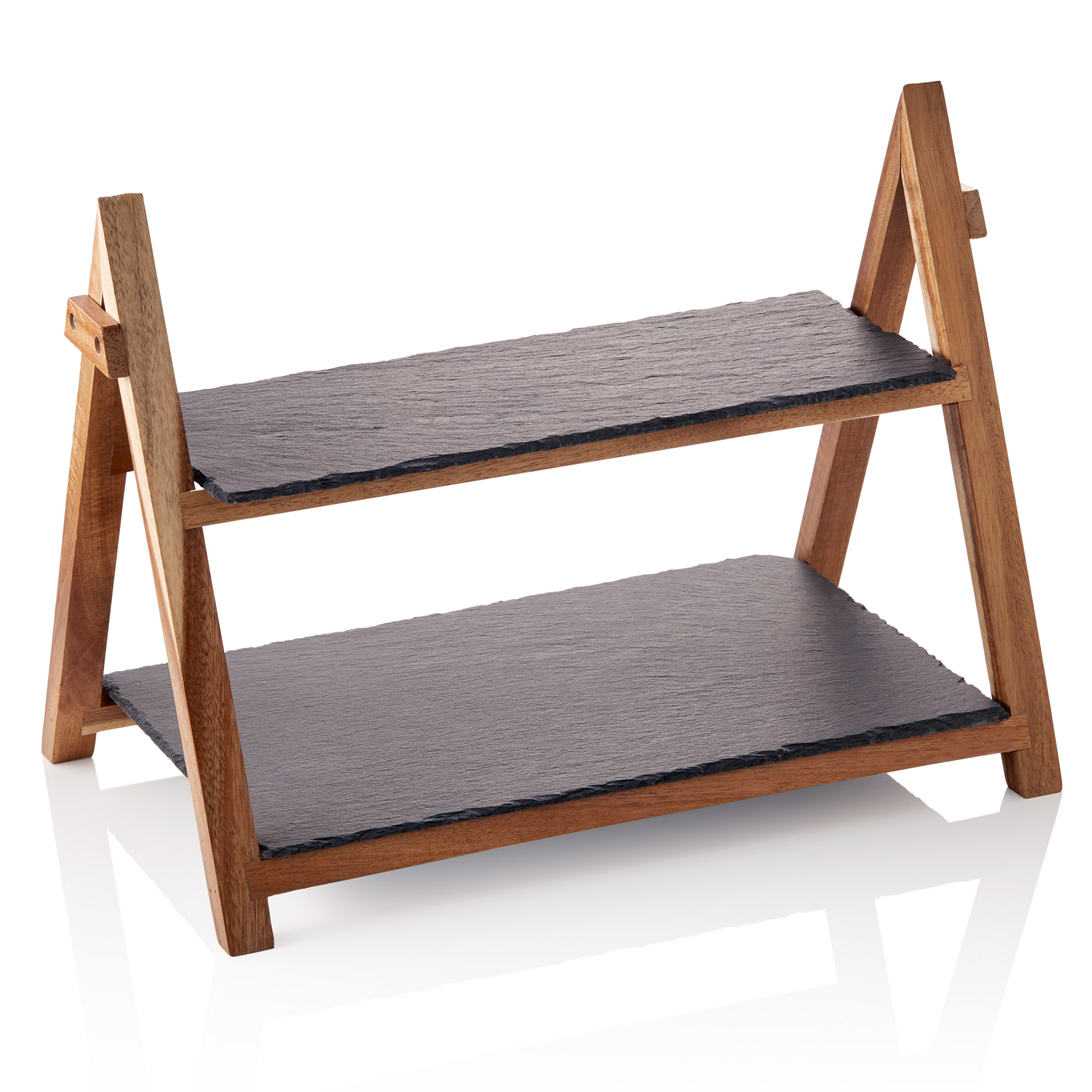 Support de service SLATE LINE, à deux niveaux, hauteur 30 cm, ardoise naturelle, bois