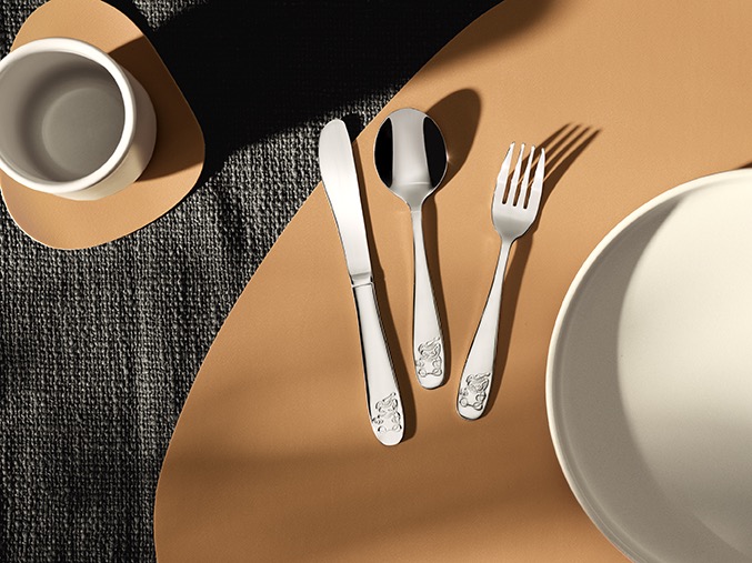 Kindermes Set AMELIE, 17 cm, Motief: Beer, Set van 12 stuks, chroomstaal 13/0