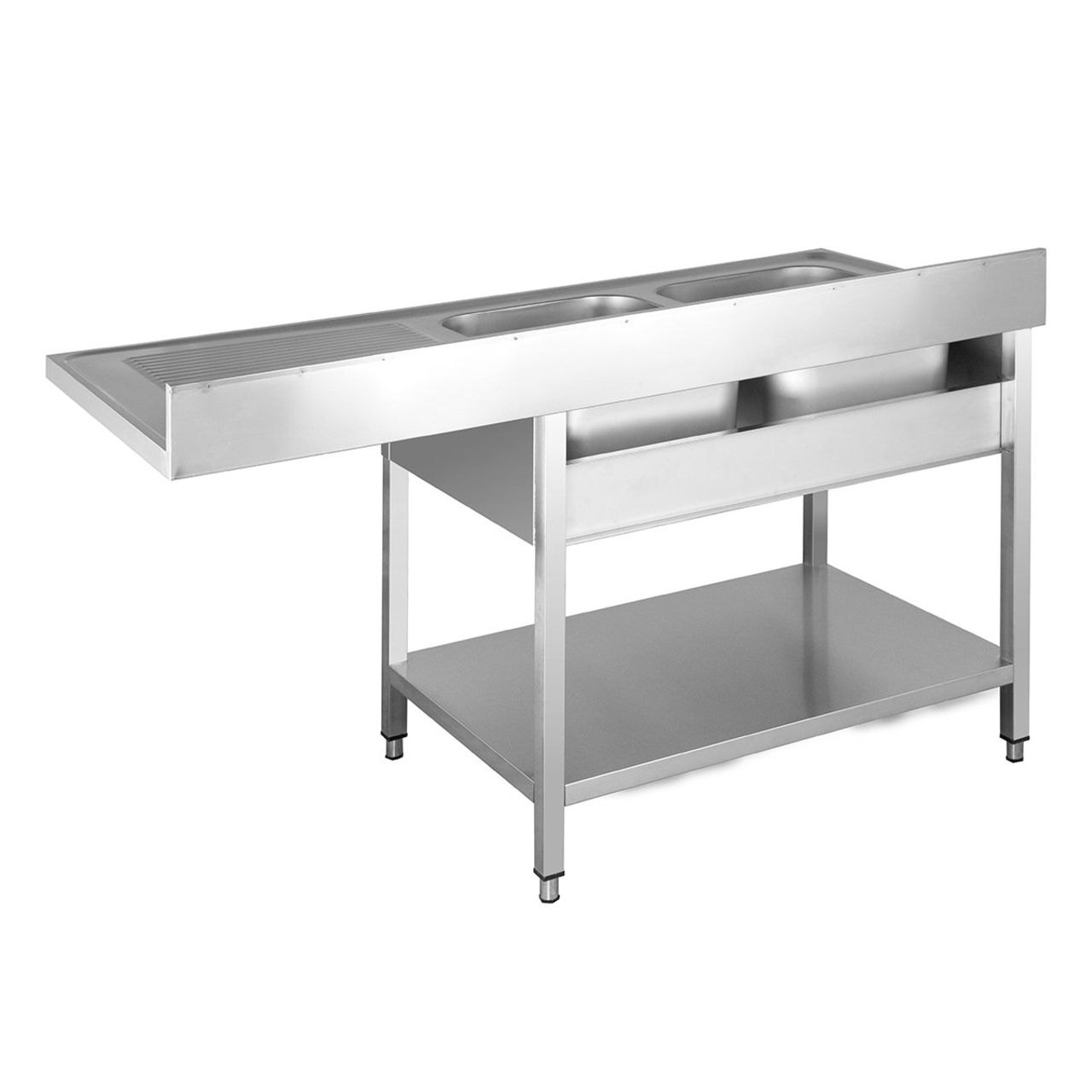 Centre de plonge Basic 16x6 avec 2 cuves à gauche, dosseret et étagère inférieure