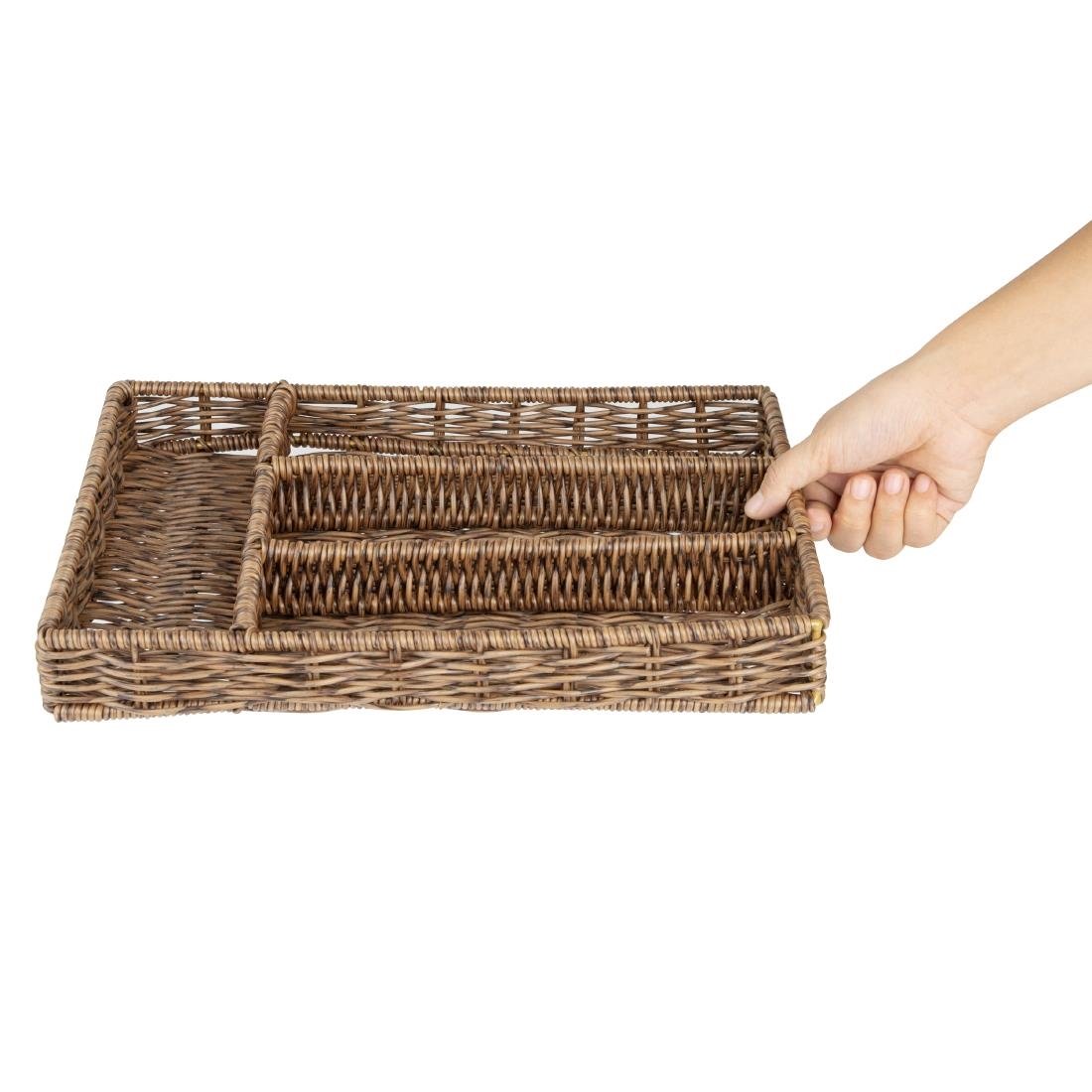 Bac à couverts en polyrotin Olympia marron foncé 340x250 mm