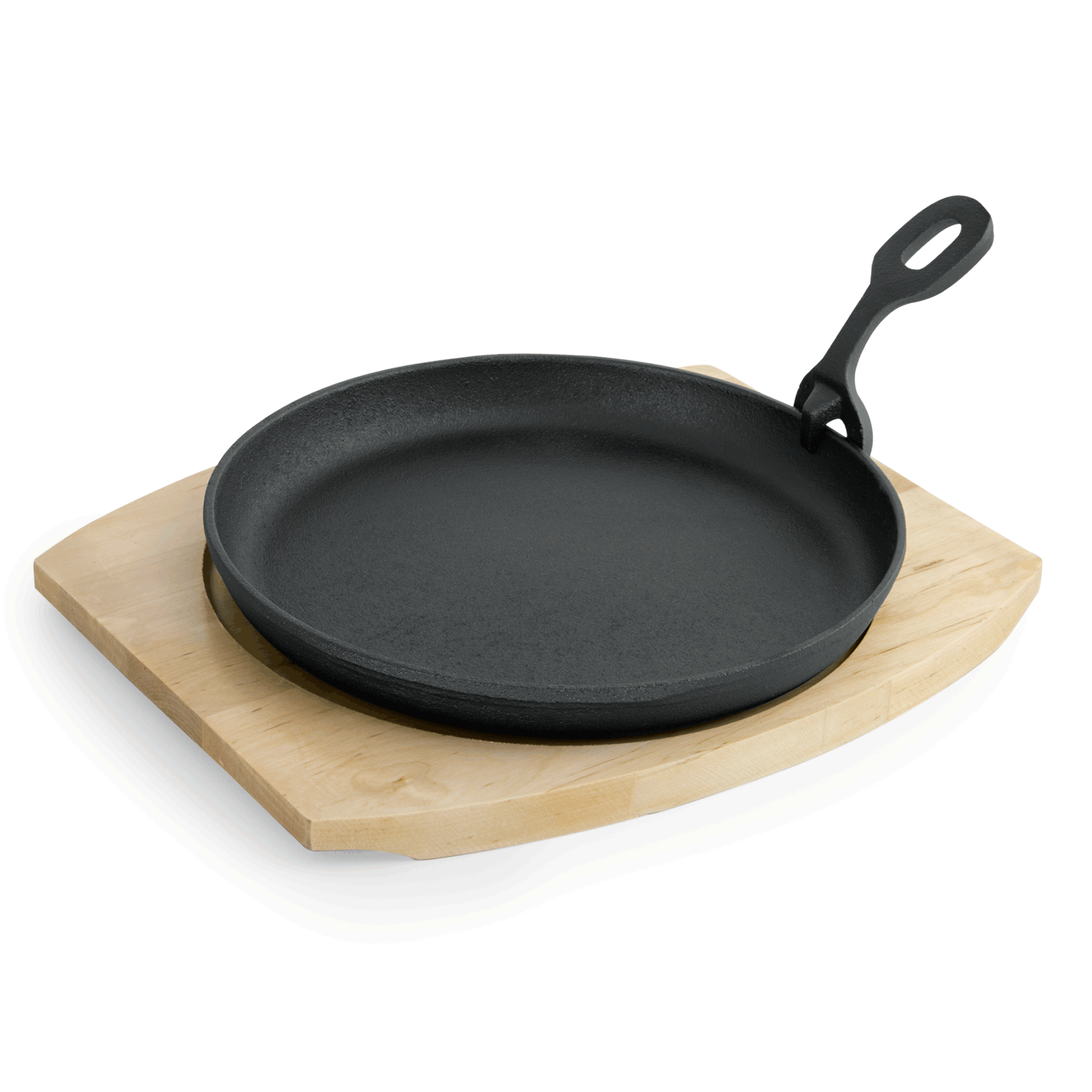 Serveerpan IRON DINING, met houten onderzetter, Ø 22 cm, hoogte 2,5 cm, gietijzer, hout