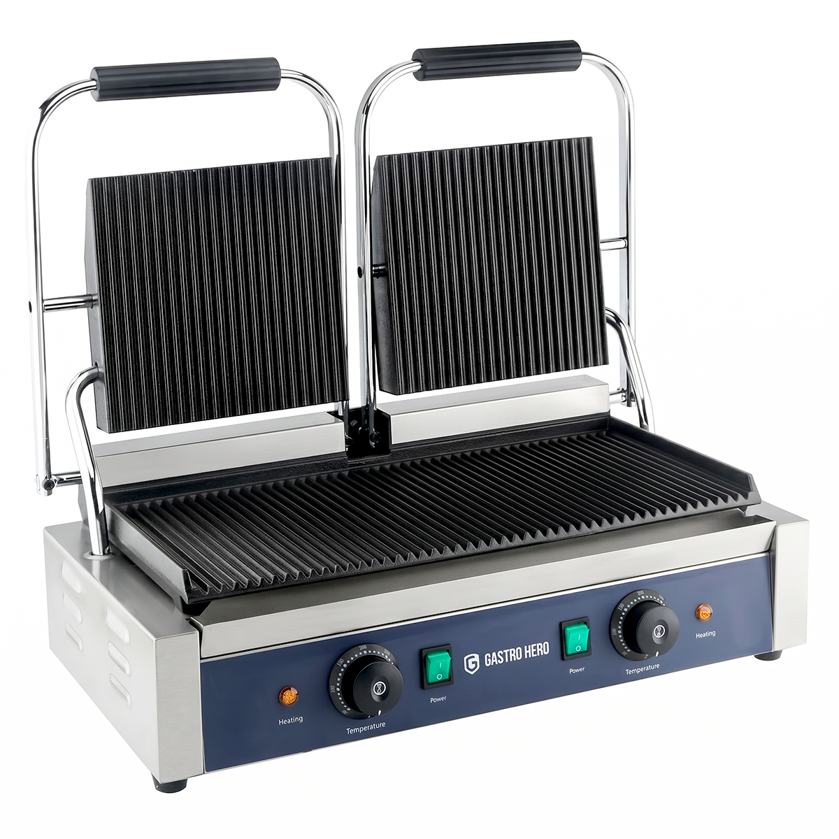 Grill à contact / Grill à panini ECO 2 x 1,8 kW, rainuré