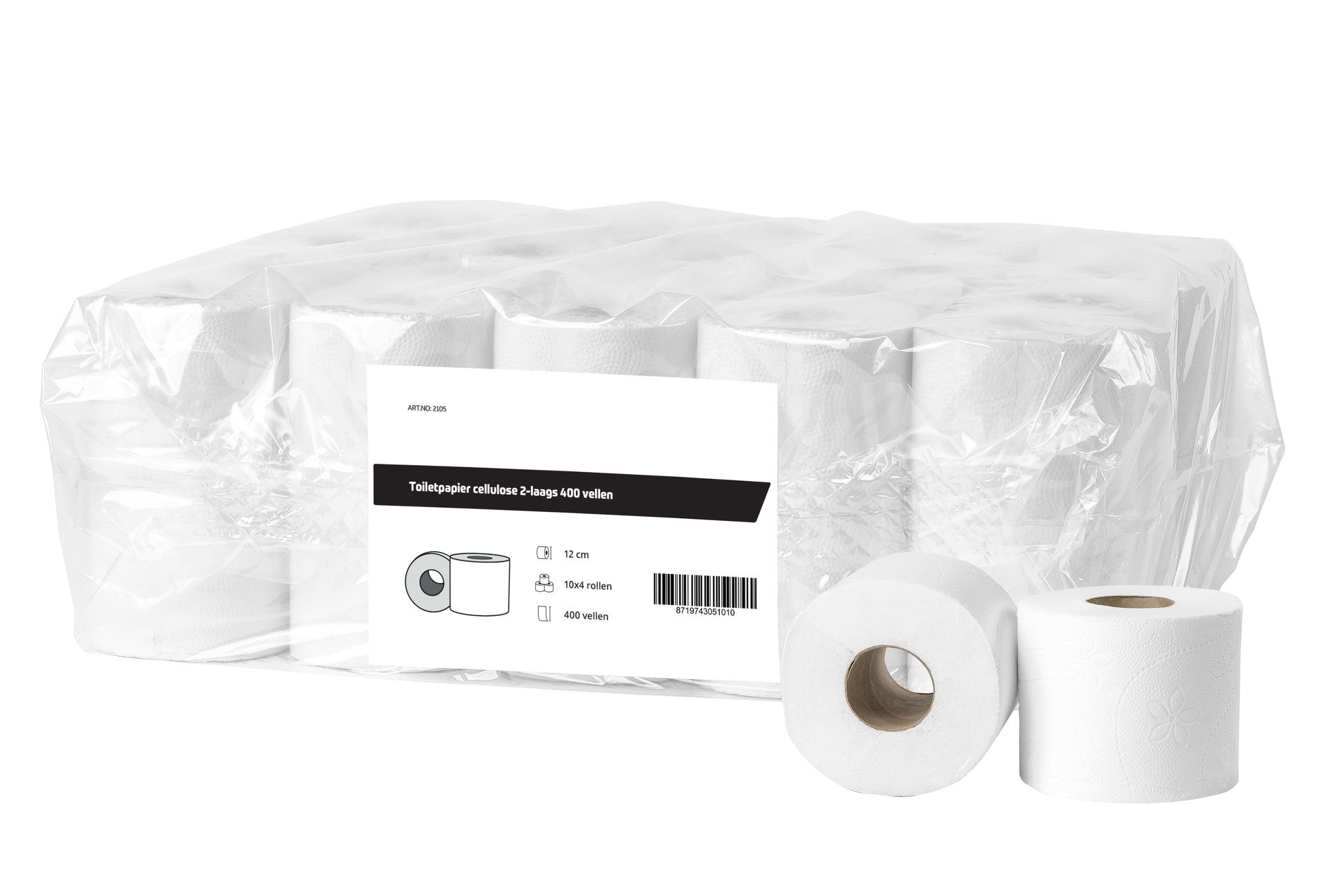 Toilettenpapier Zellulose 2-lagig/400 Blatt - Verpackung 10x 4 Rollen ø120 mm