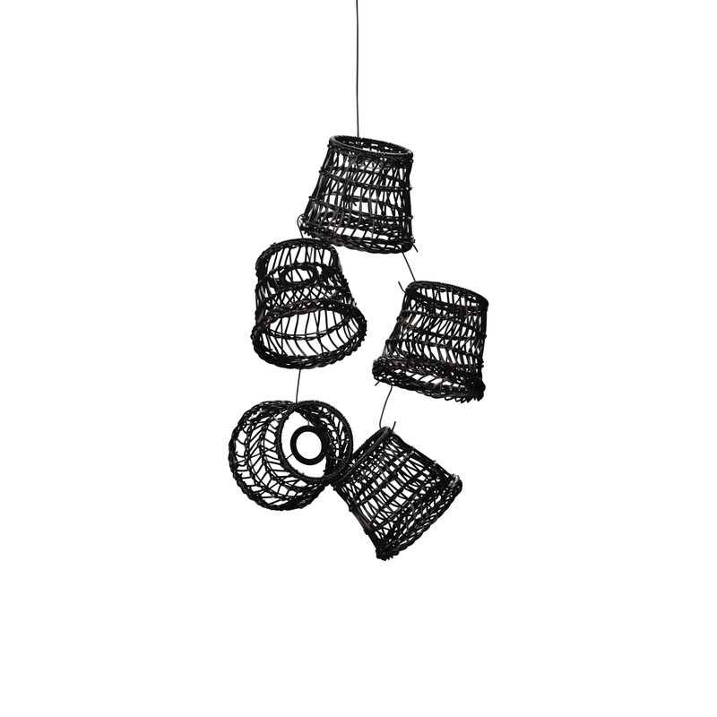 Abat-jour en rotin noir pour cordon d'éclairage de fête - 15x13cm - 5 pièces