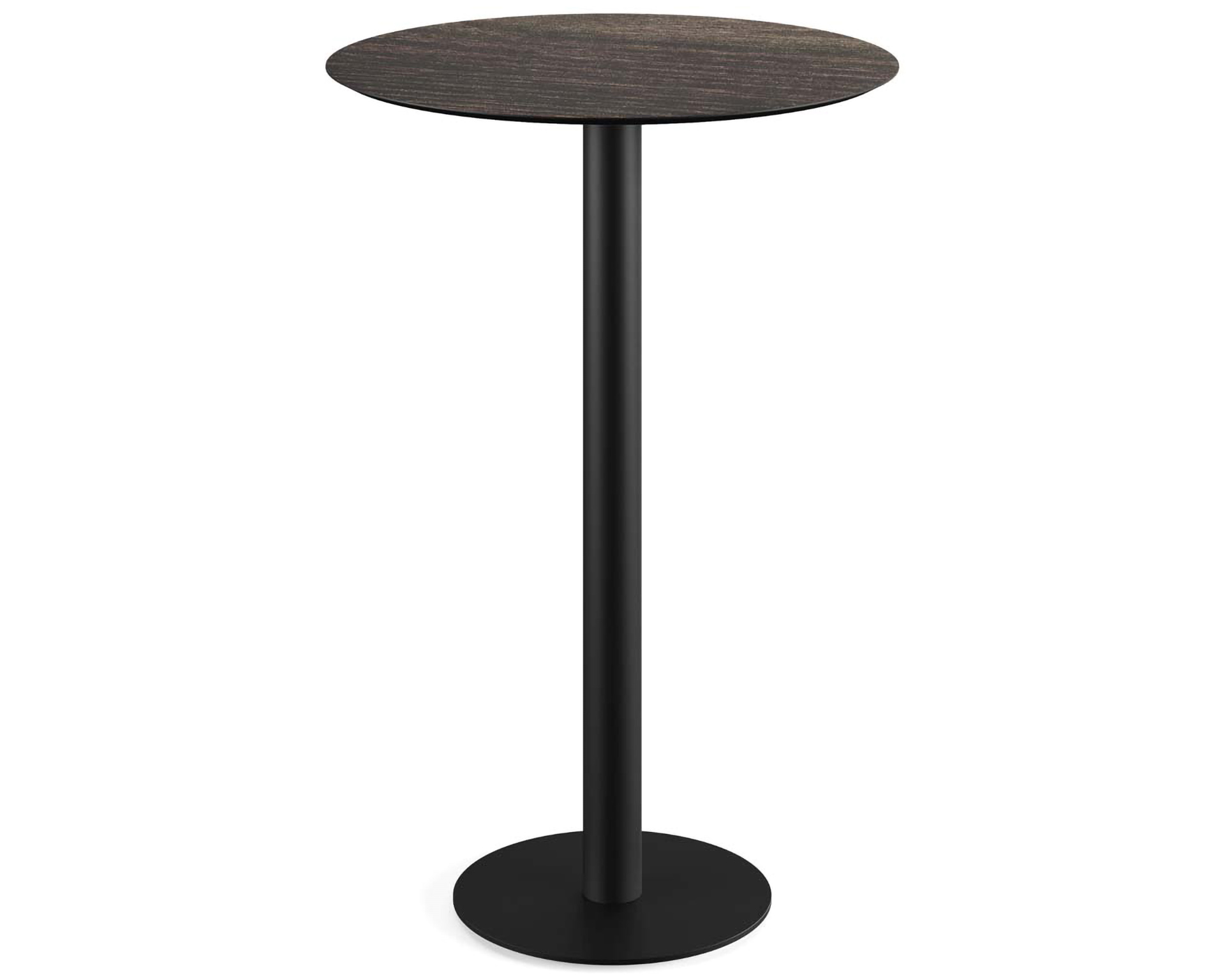 Table de bar Urban piètement noir + plateau HPL Riverwashed Wood Ø70cm
