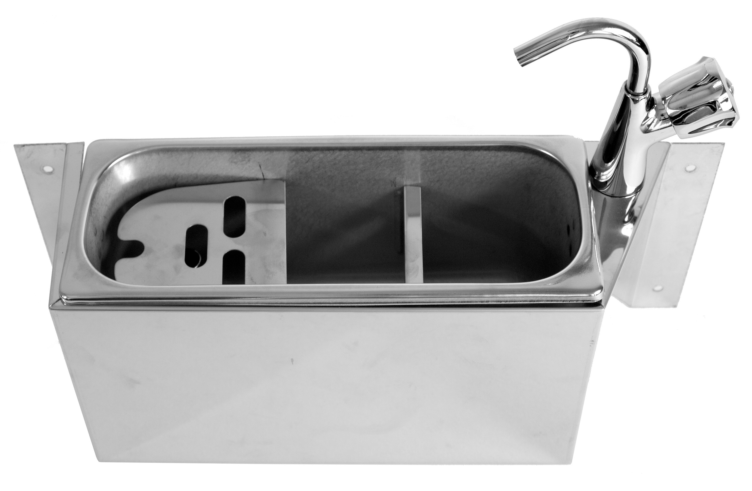 Portionierspüle mit Wasserhahn - 380x120x(h)150mm - Inkl. Wasserablaufloch, Wasseranschluss und Standrohr