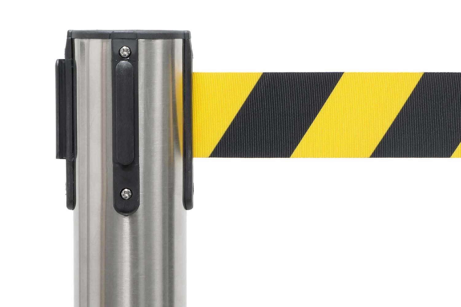 Poteau de File d'Attente - Brossé - Avec Cordon Jaune & Noir 2000mm