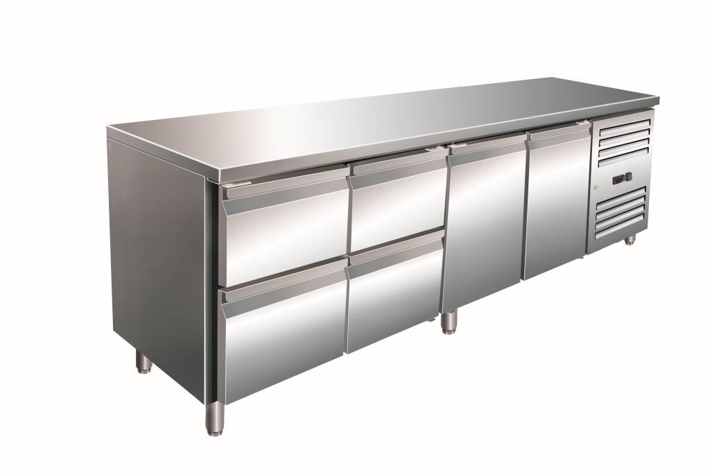 Edelstahl Kühltisch | 2 Türen + 4 Schubladen | 2230x700x(h)890/950mm