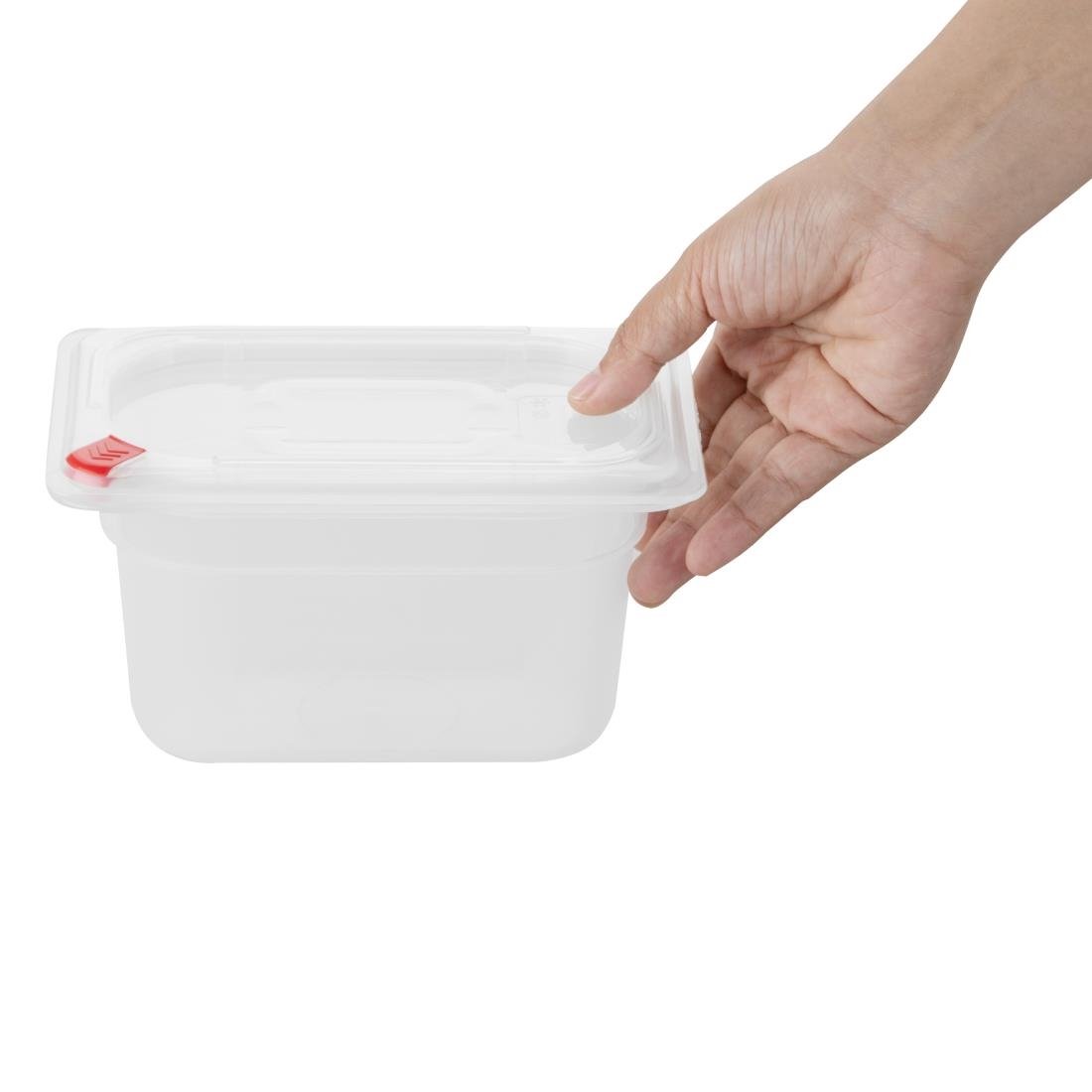 Bacs PP Hygiplas Click GN 1/9 avec couvercles et 7 clips de couleur 100mm 0,85L (lot de 4)