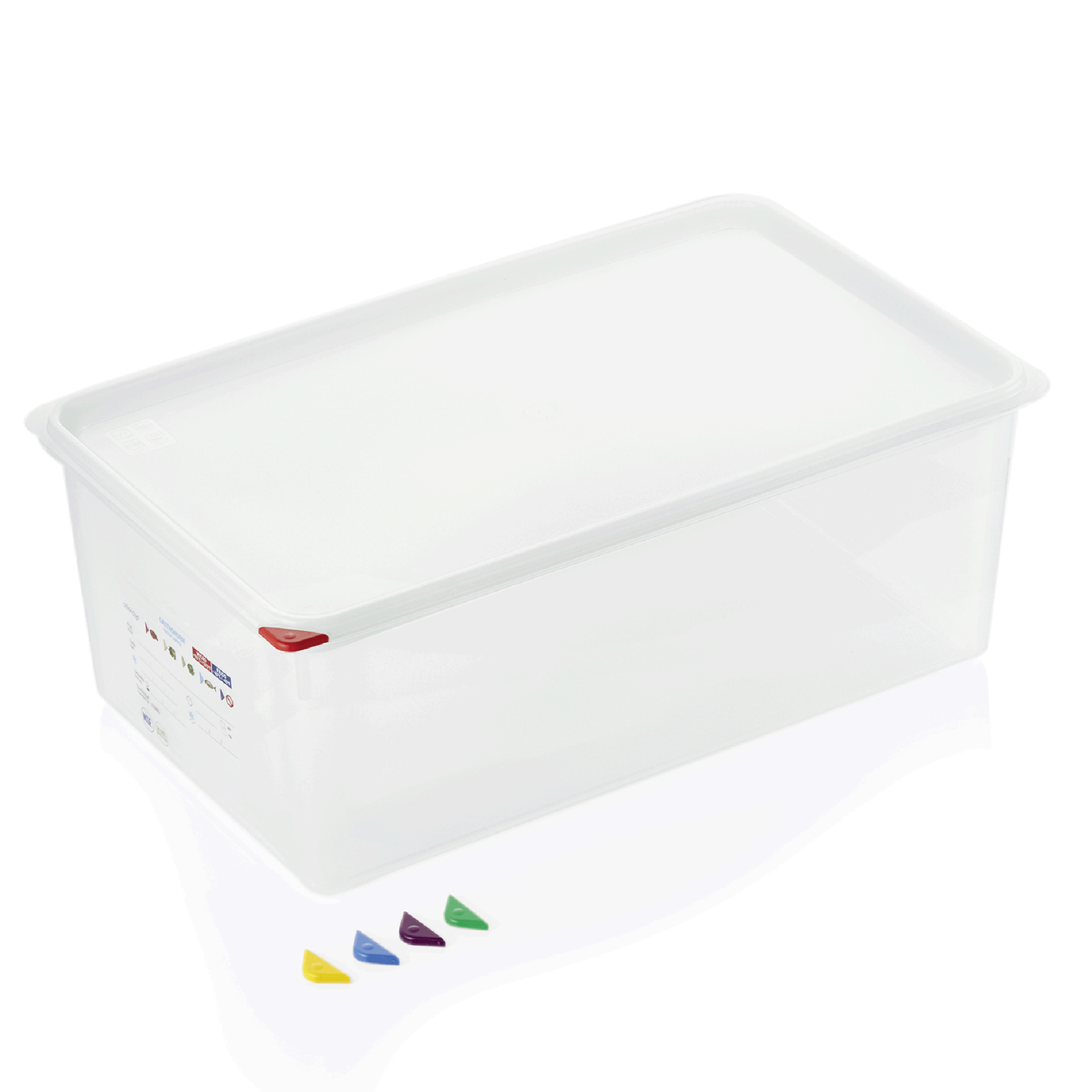 GN-containerset GN 86 1/1-200 mm, met deksel, met rode clip, set van 6 stuks, polypropyleen