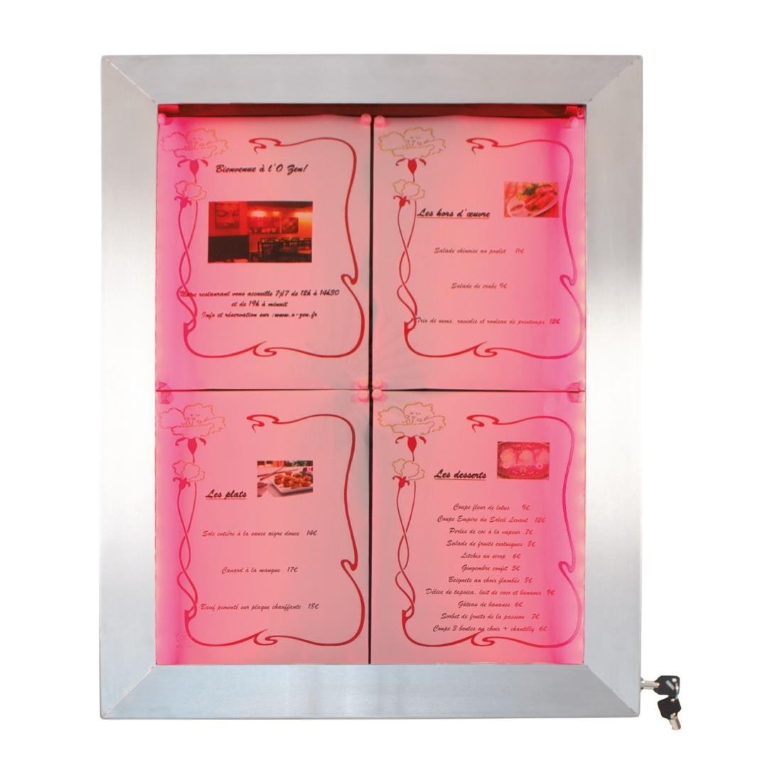 Porte-menu mural à LED couleurs en inox Securit 4xA4 