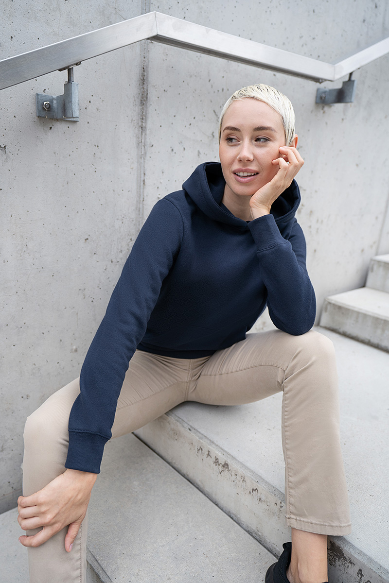 Damen Workwear Sweat Hoodie Soft-Face, aus nachhaltigem Material - Marine - L