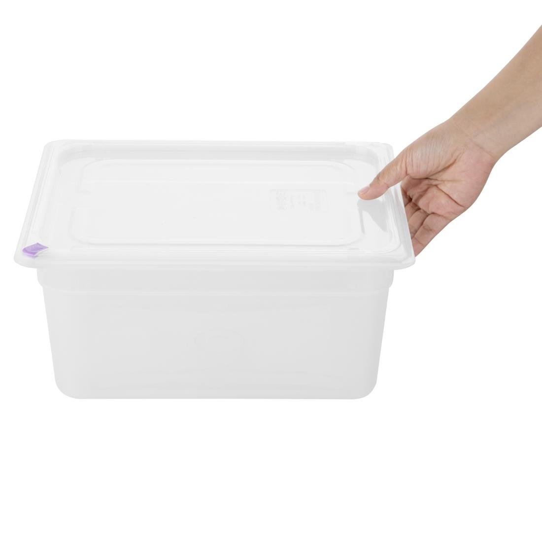 Bacs PP Hygiplas Click GN 1/2 avec couvercles et 7 clips de couleur 150mm 8,9L (lot de 4)
