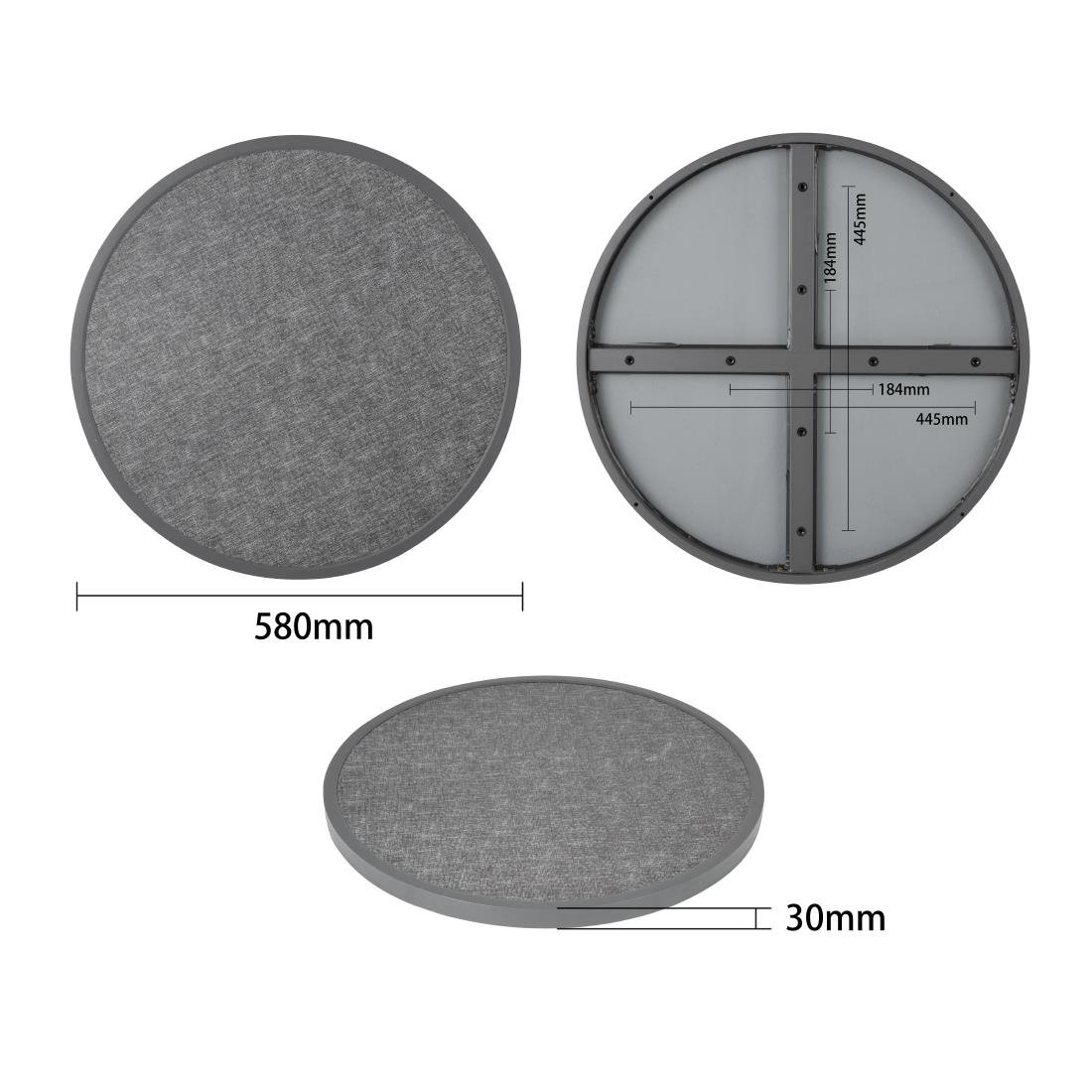 Runde Bolero-Tischplatte aus Glasfaser, gebürstet schwarz, 580 mm