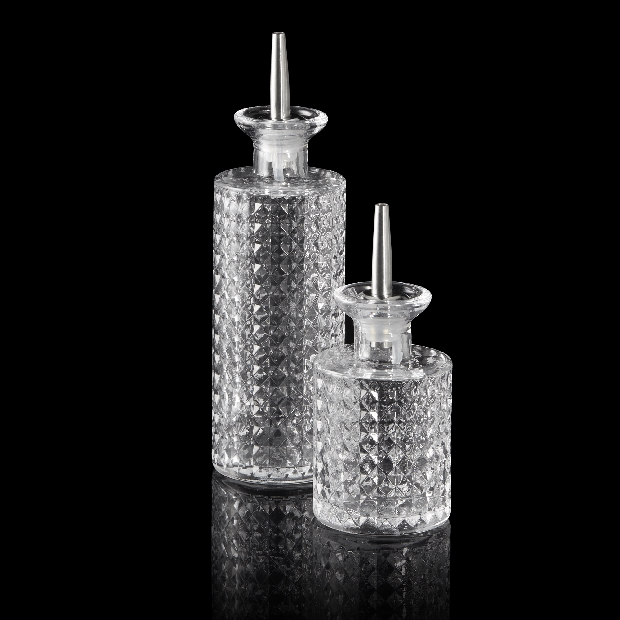 Bitterflasche NOCTURN, 0,13 ltr., 5,5 x 5,5 x 10,5 cm, Glas, Edelstahl