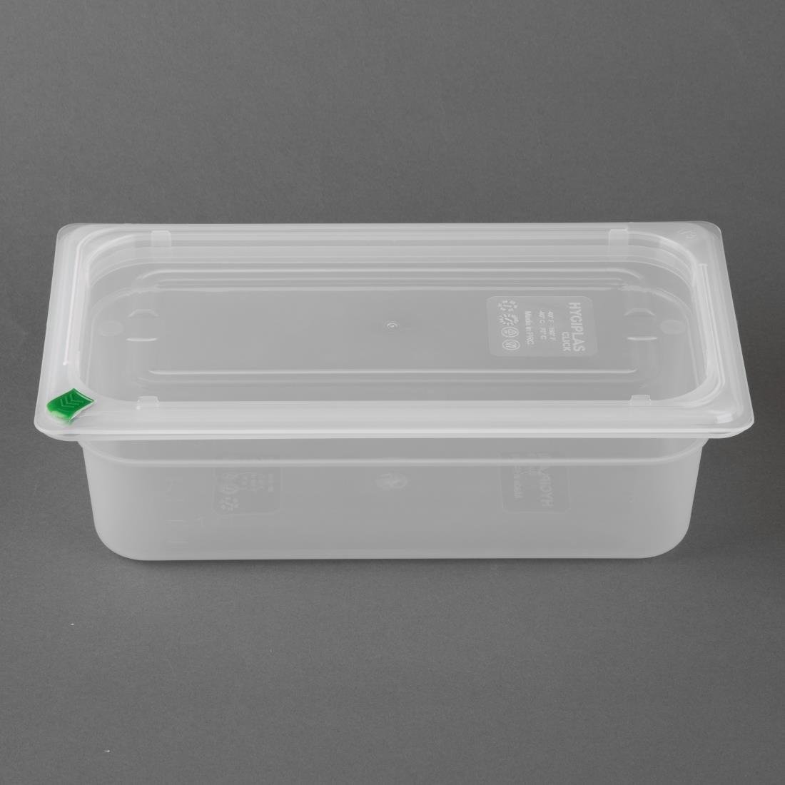 Bacs PP Hygiplas Click GN 1/3 avec couvercles et 7 clips de couleur 100mm 3,6L (lot de 4)