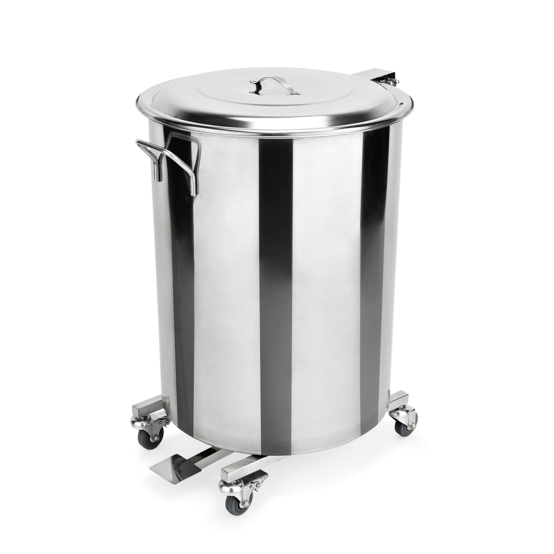 Pedaalafvalbak met 4 draaibare wielen, 65 liter, Ø 40 cm, roestvrij staal