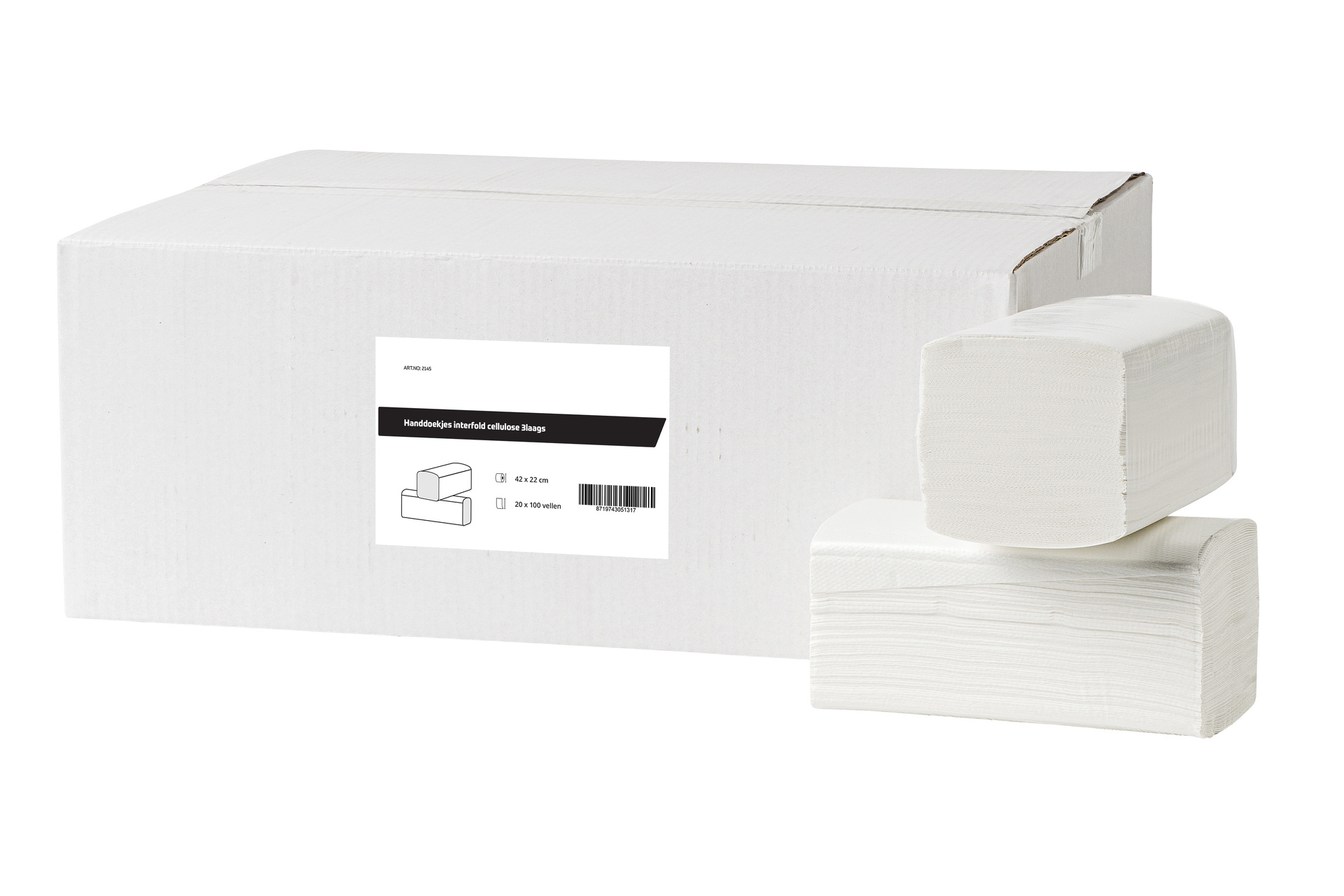 Interfold-Handtücher aus Zellulose, 3-lagig, 42 x 22 cm – 20 x 100 Blatt